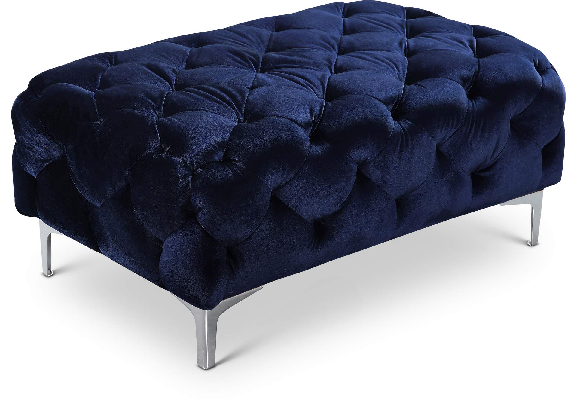 Mercer Navy Velvet Ottoman,Meridian Furniture