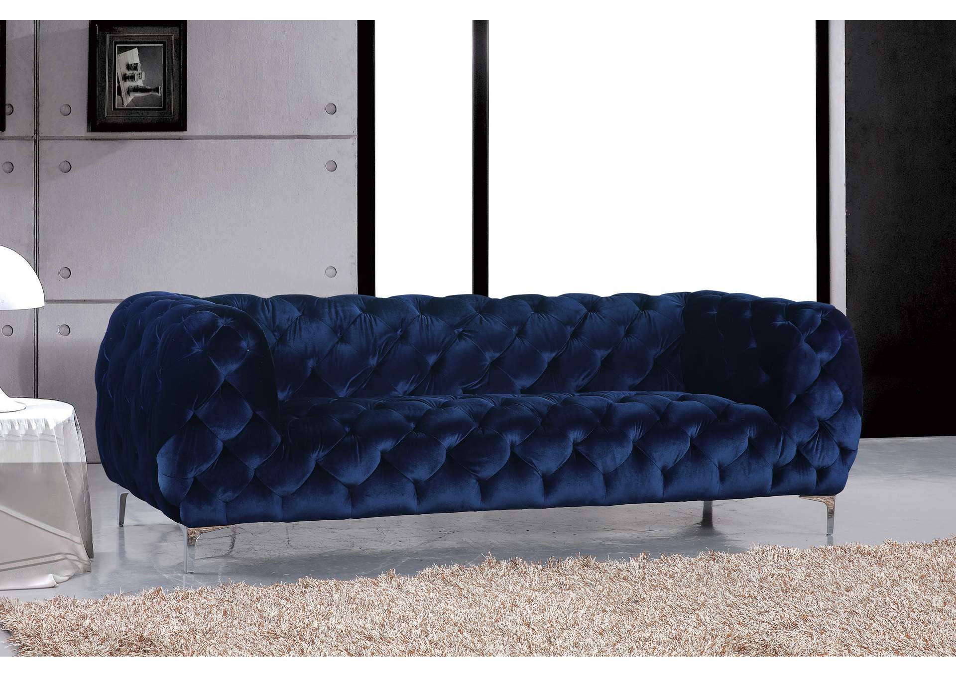 Mercer Navy Velvet Sofa,Meridian Furniture