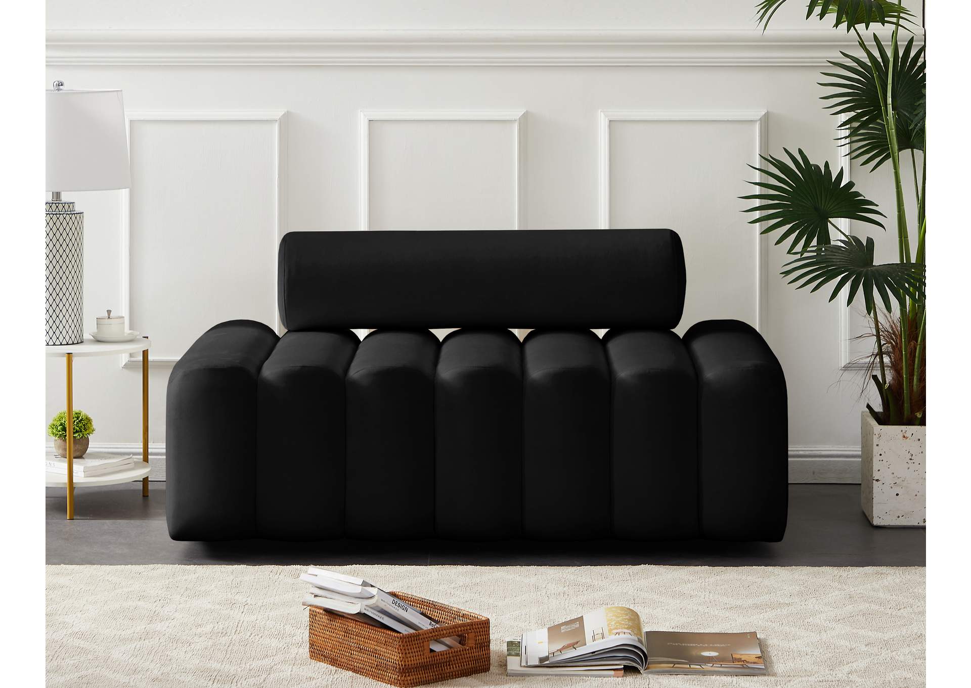 Melody Black Velvet Loveseat,Meridian Furniture