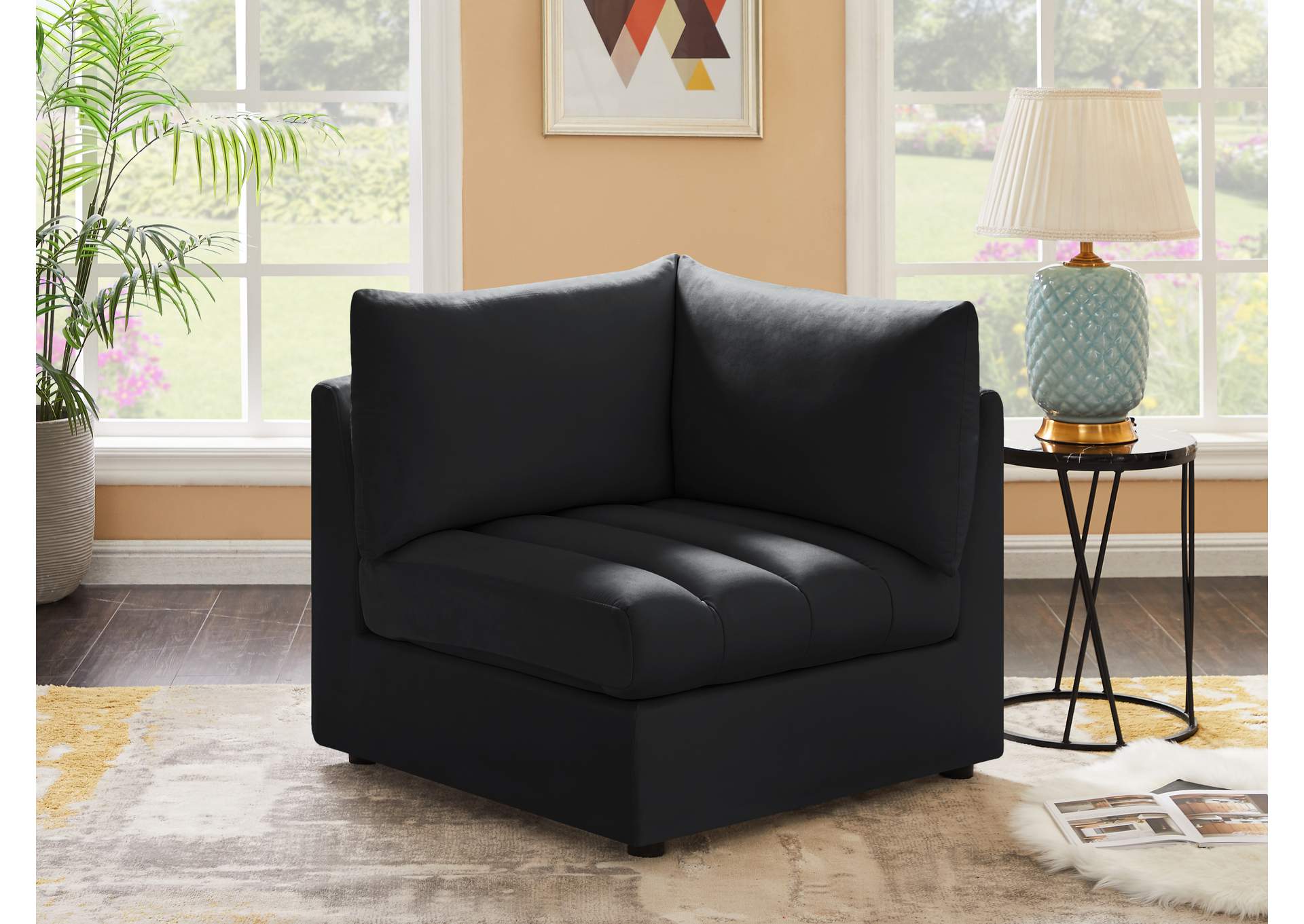 Jacob Black Velvet Corner,Meridian Furniture