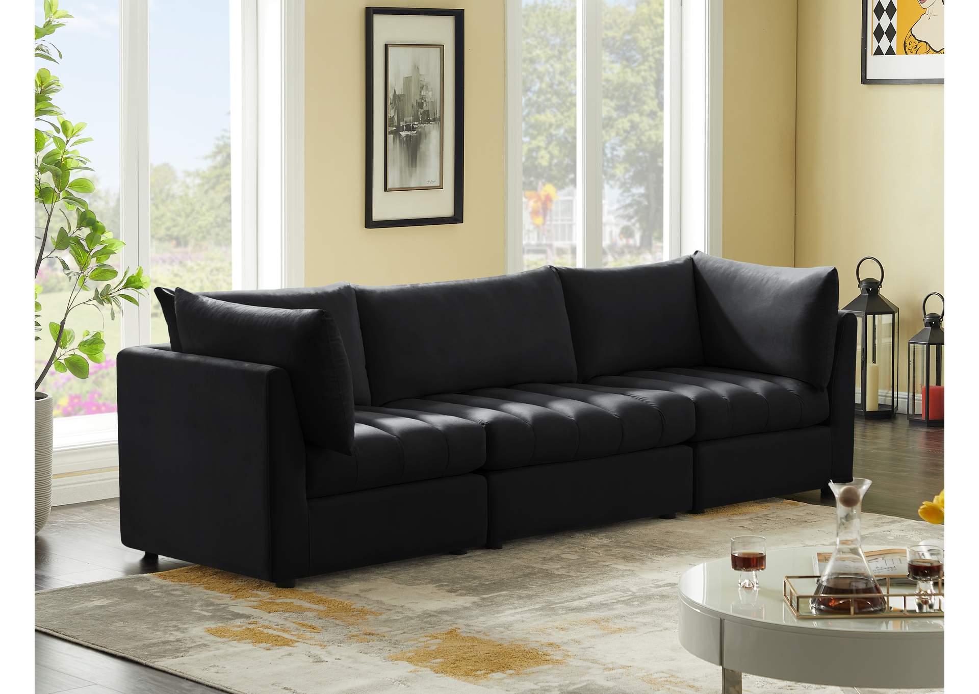 Jacob Black Velvet Modular Sofa,Meridian Furniture