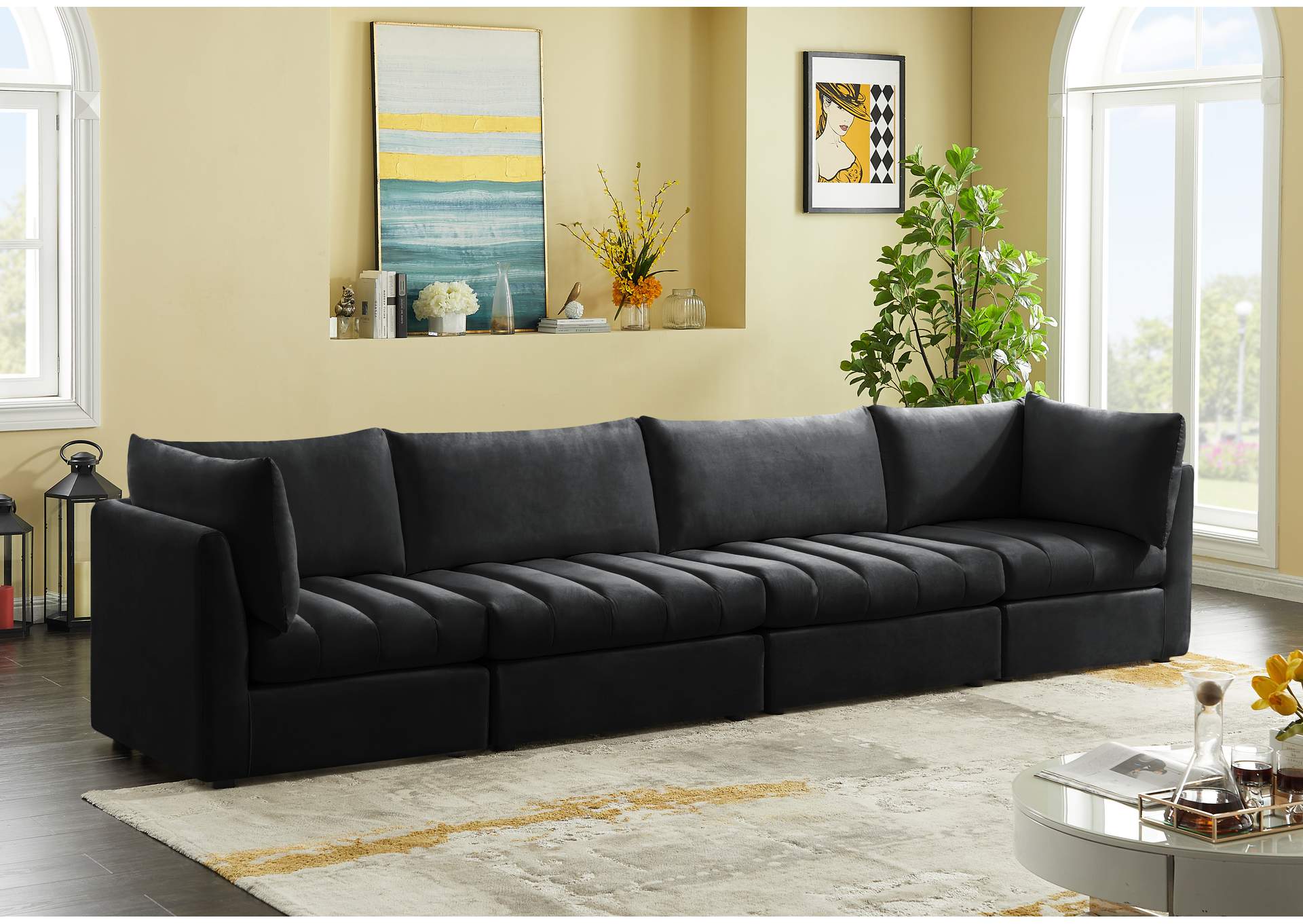 Jacob Black Velvet Modular Sofa,Meridian Furniture