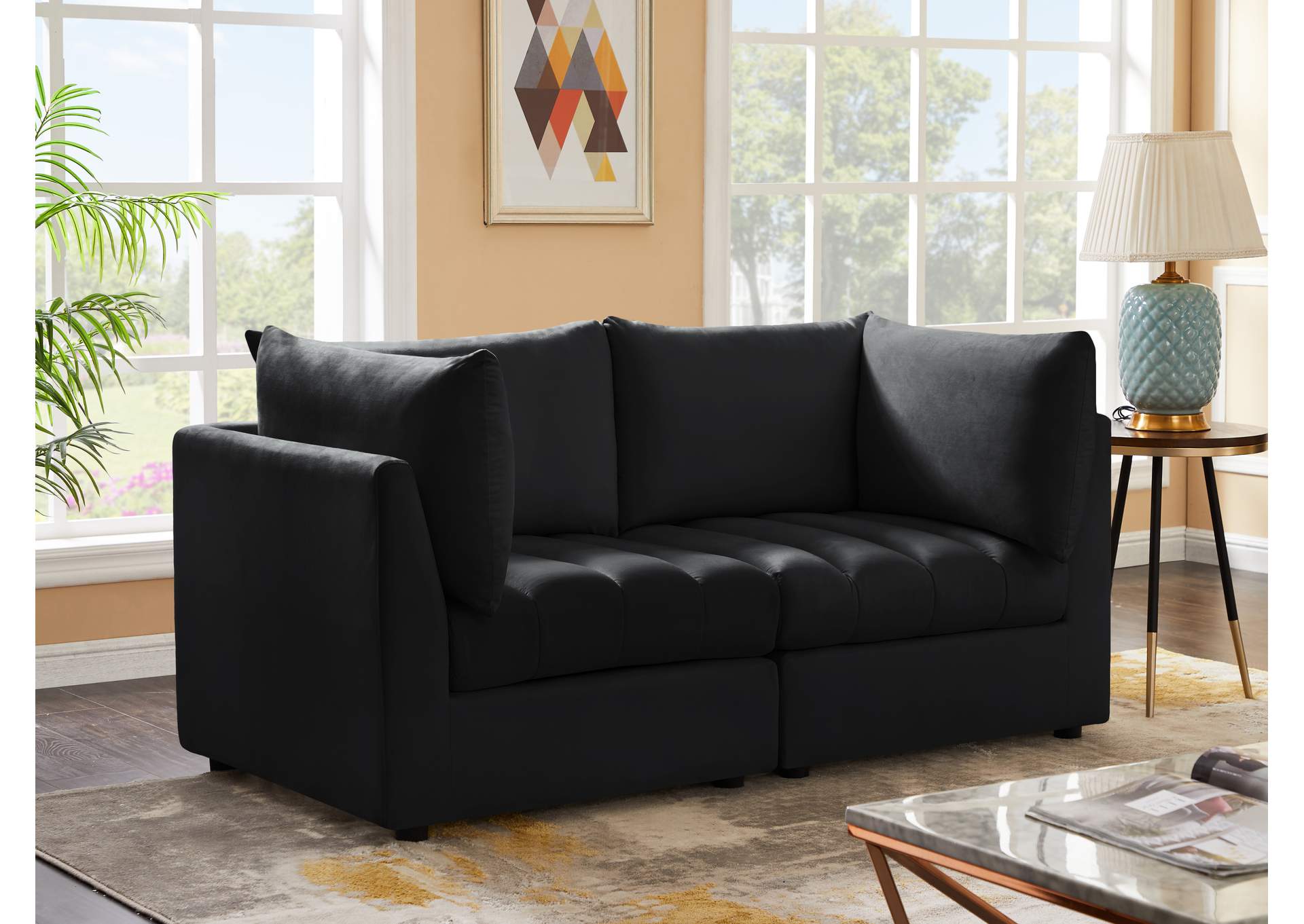 Jacob Black Velvet Modular Sofa,Meridian Furniture