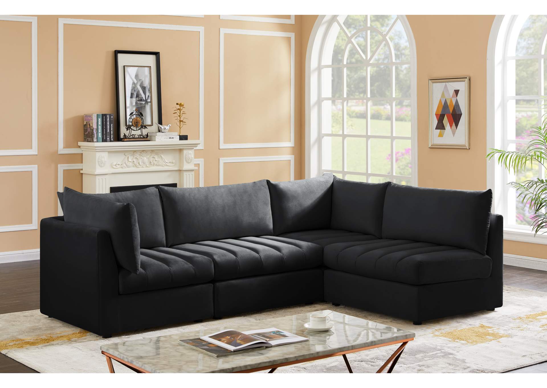 Jacob Black Velvet Modular Sectional,Meridian Furniture