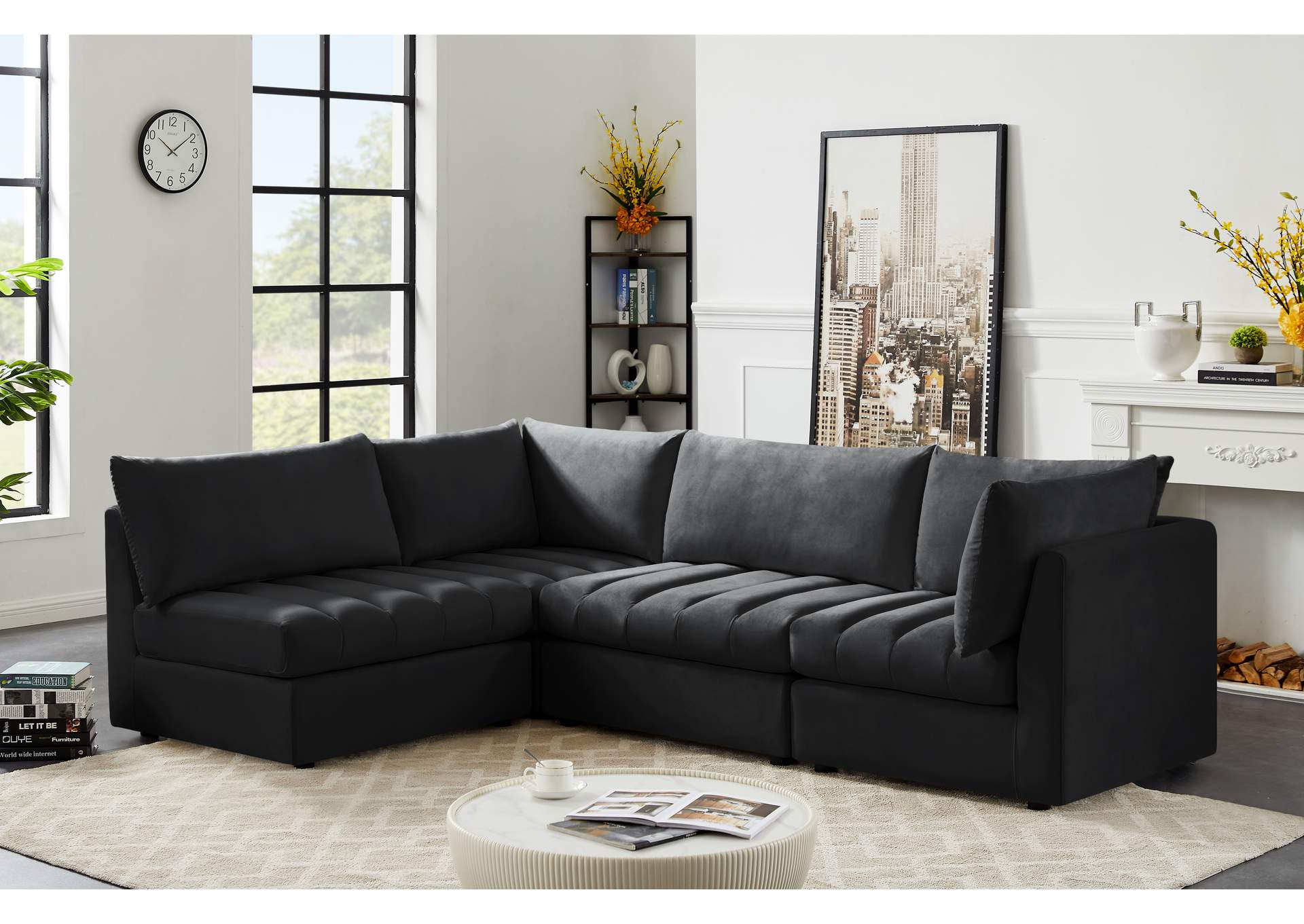 Jacob Black Velvet Modular Sectional,Meridian Furniture