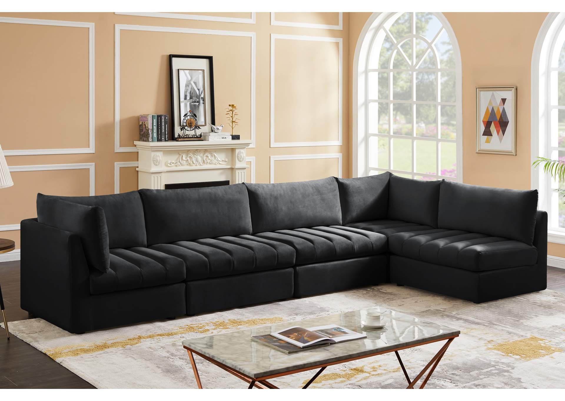 Jacob Black Velvet Modular Sectional,Meridian Furniture