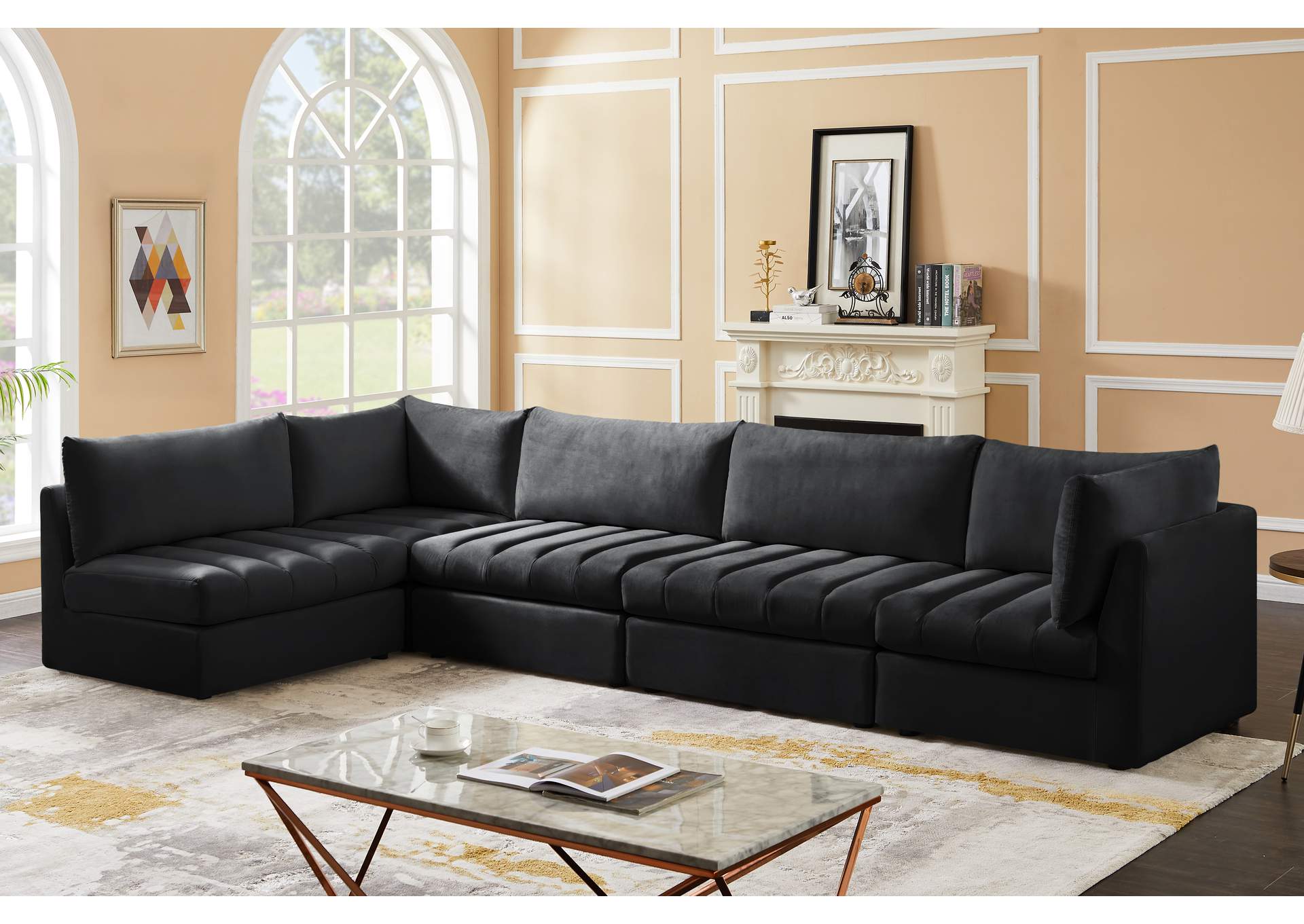 Jacob Black Velvet Modular Sectional,Meridian Furniture