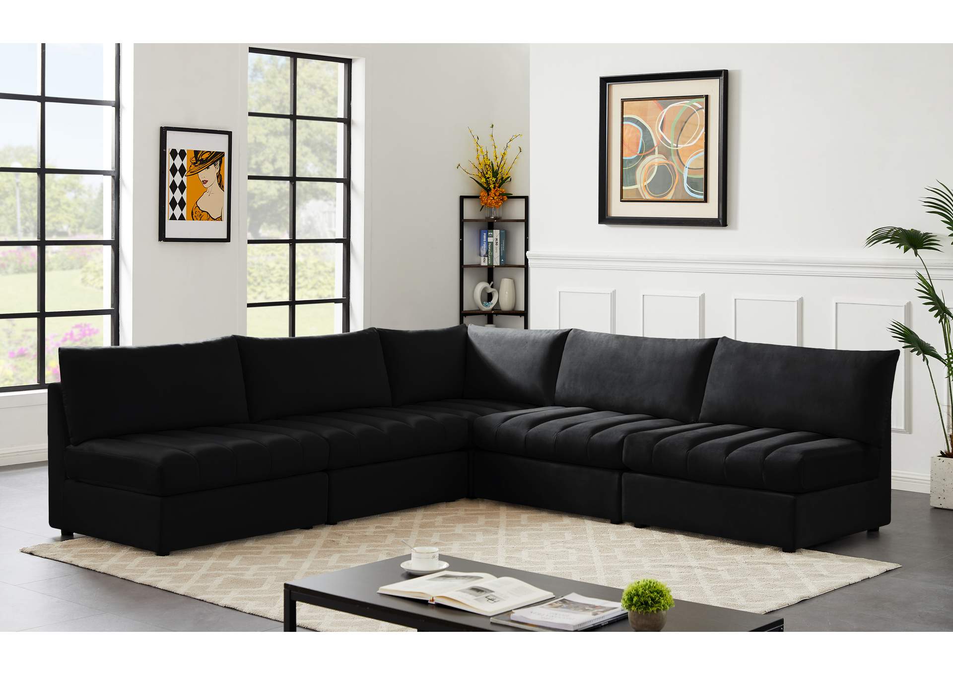 Jacob Black Velvet Modular Sectional,Meridian Furniture