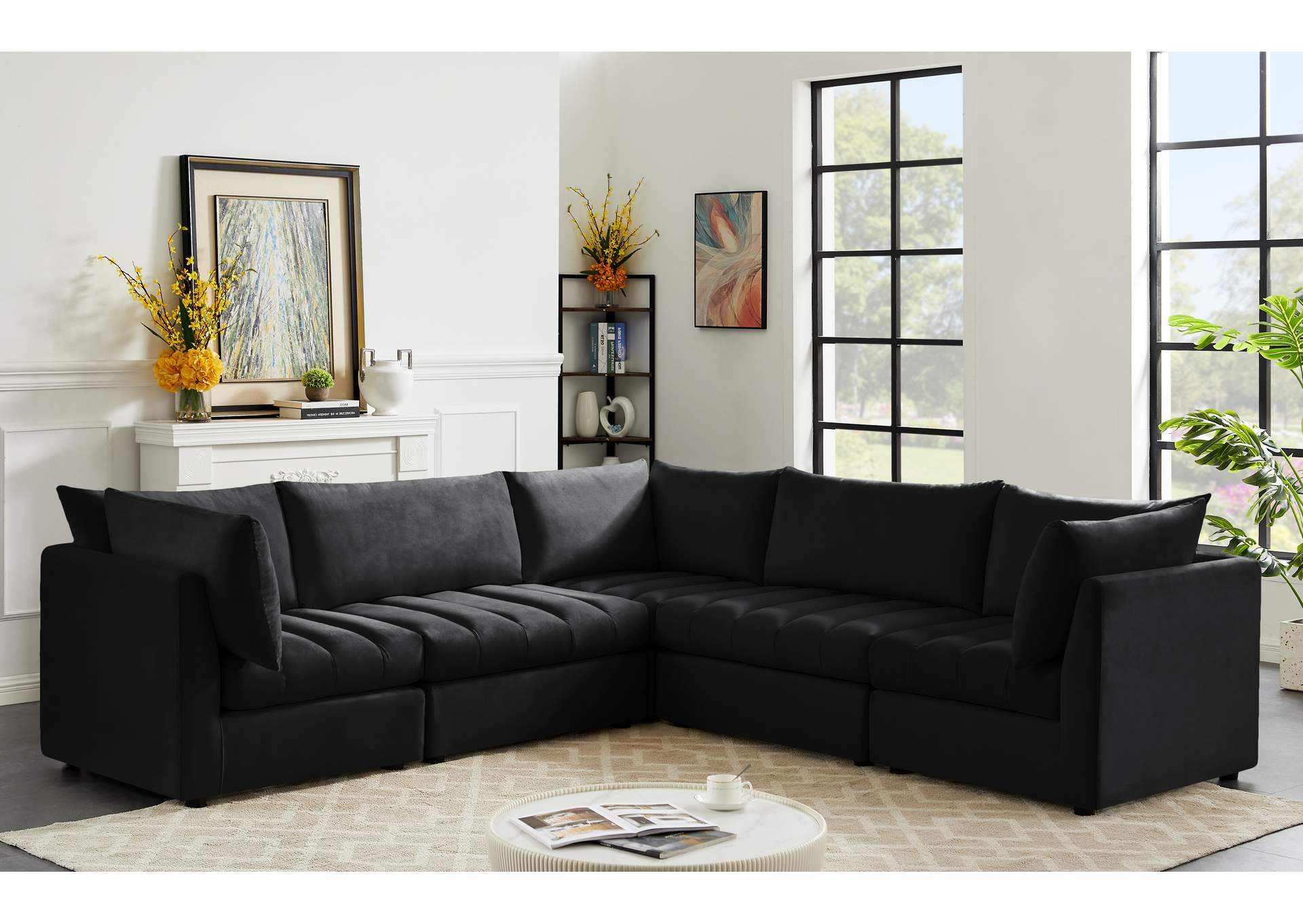 Jacob Black Velvet Modular Sectional,Meridian Furniture