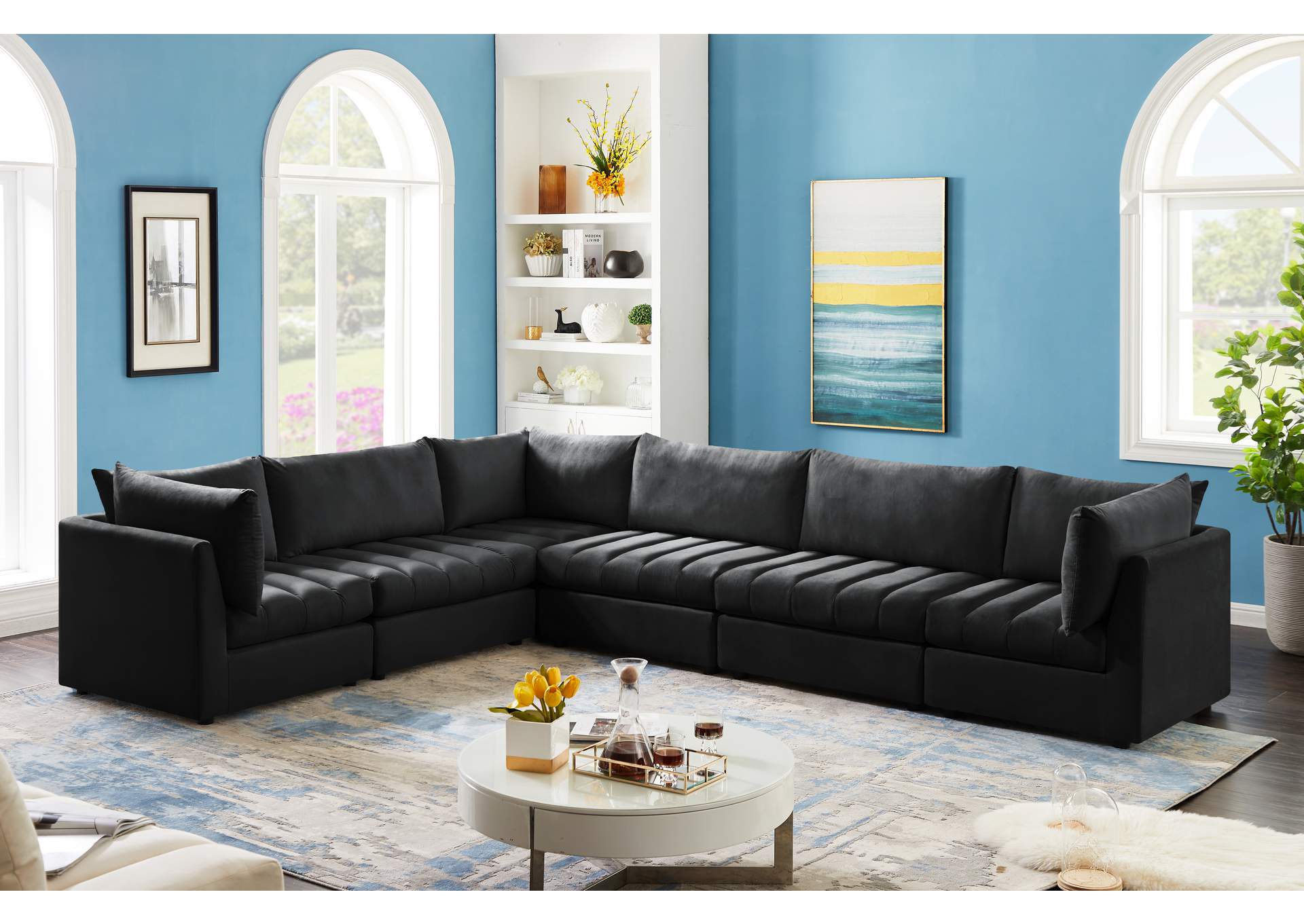 Jacob Black Velvet Modular Sectional,Meridian Furniture