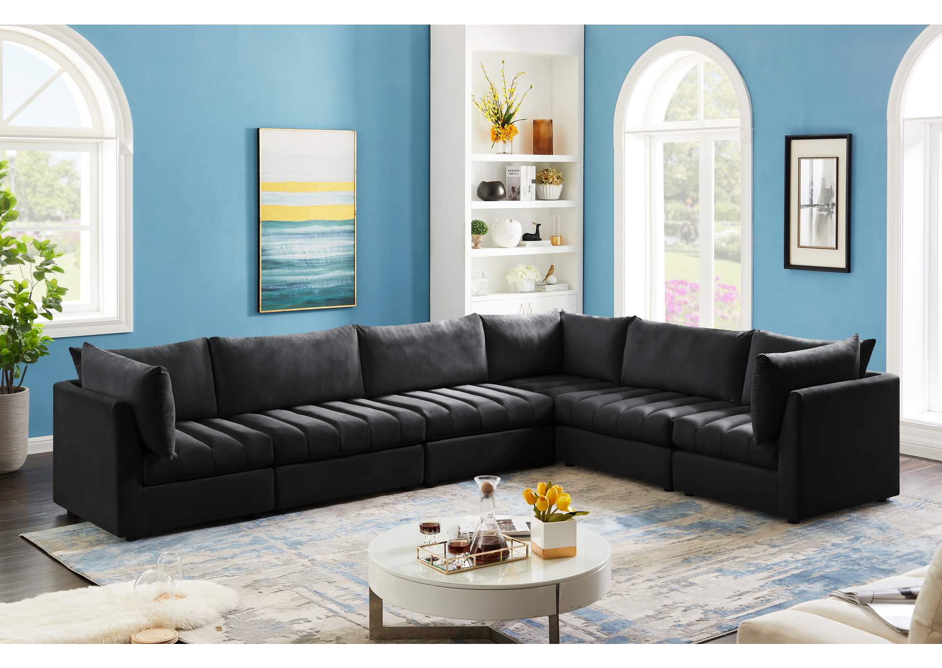 Jacob Black Velvet Modular Sectional,Meridian Furniture