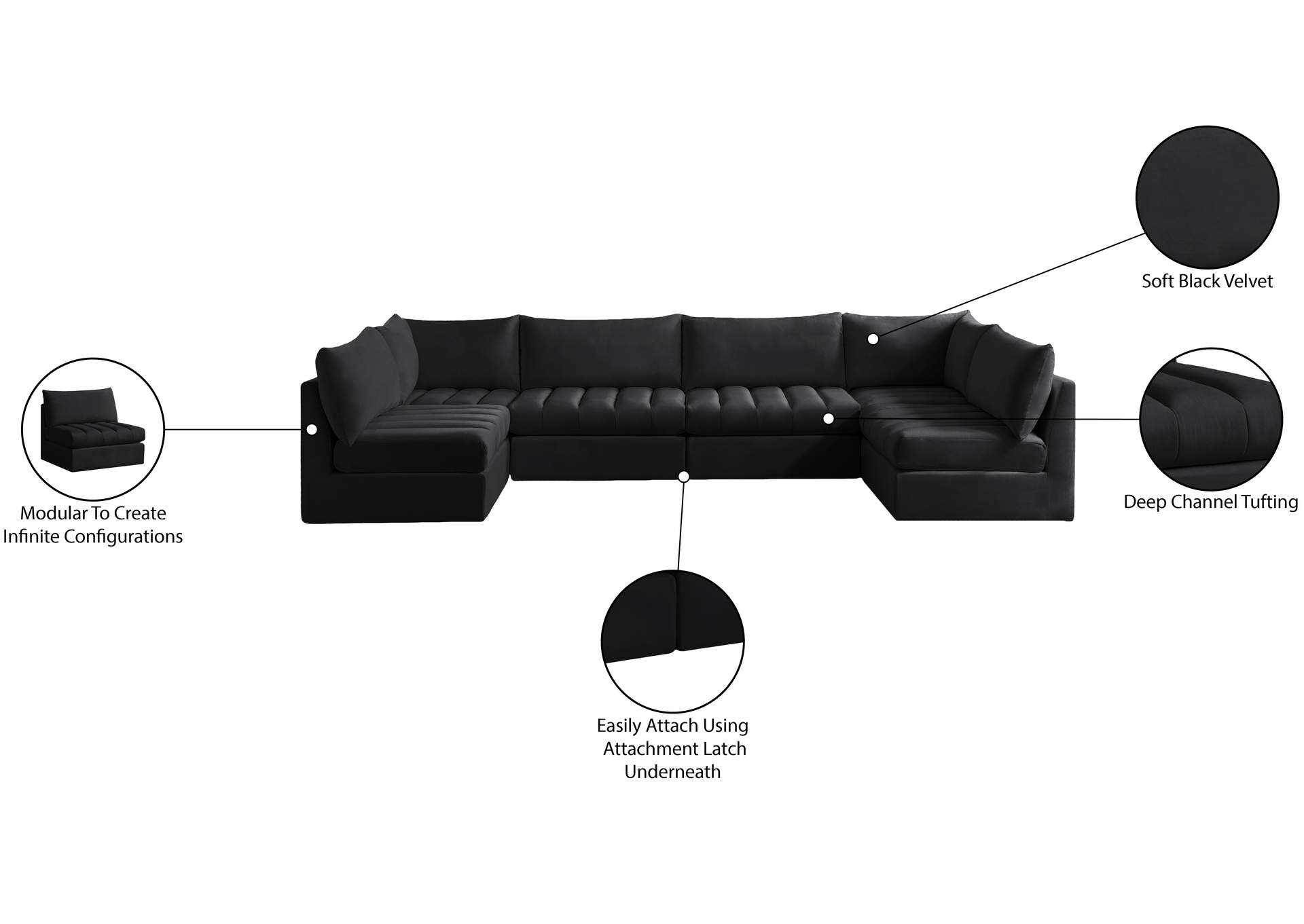 Jacob Black Velvet Modular Sectional,Meridian Furniture