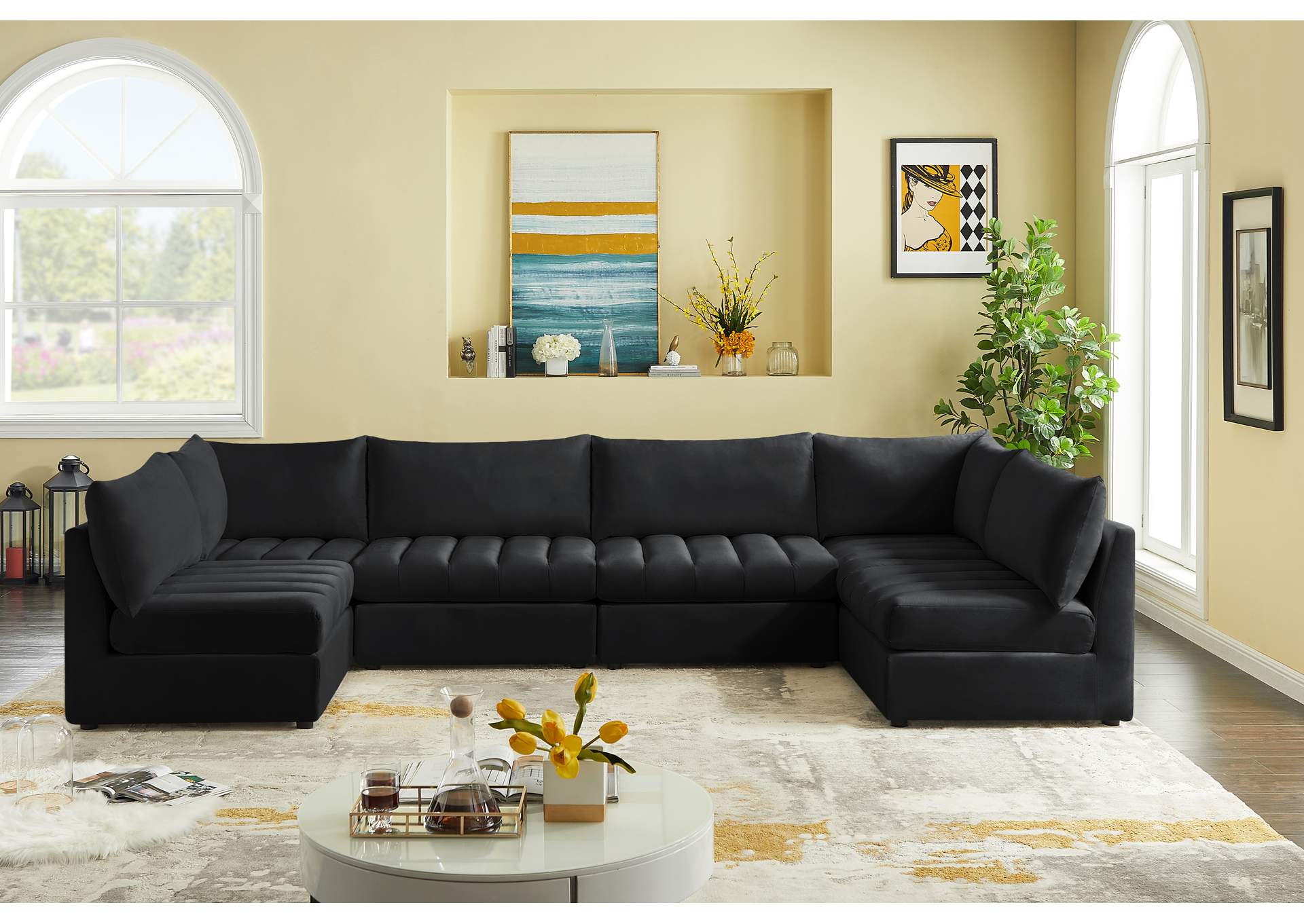 Jacob Black Velvet Modular Sectional,Meridian Furniture