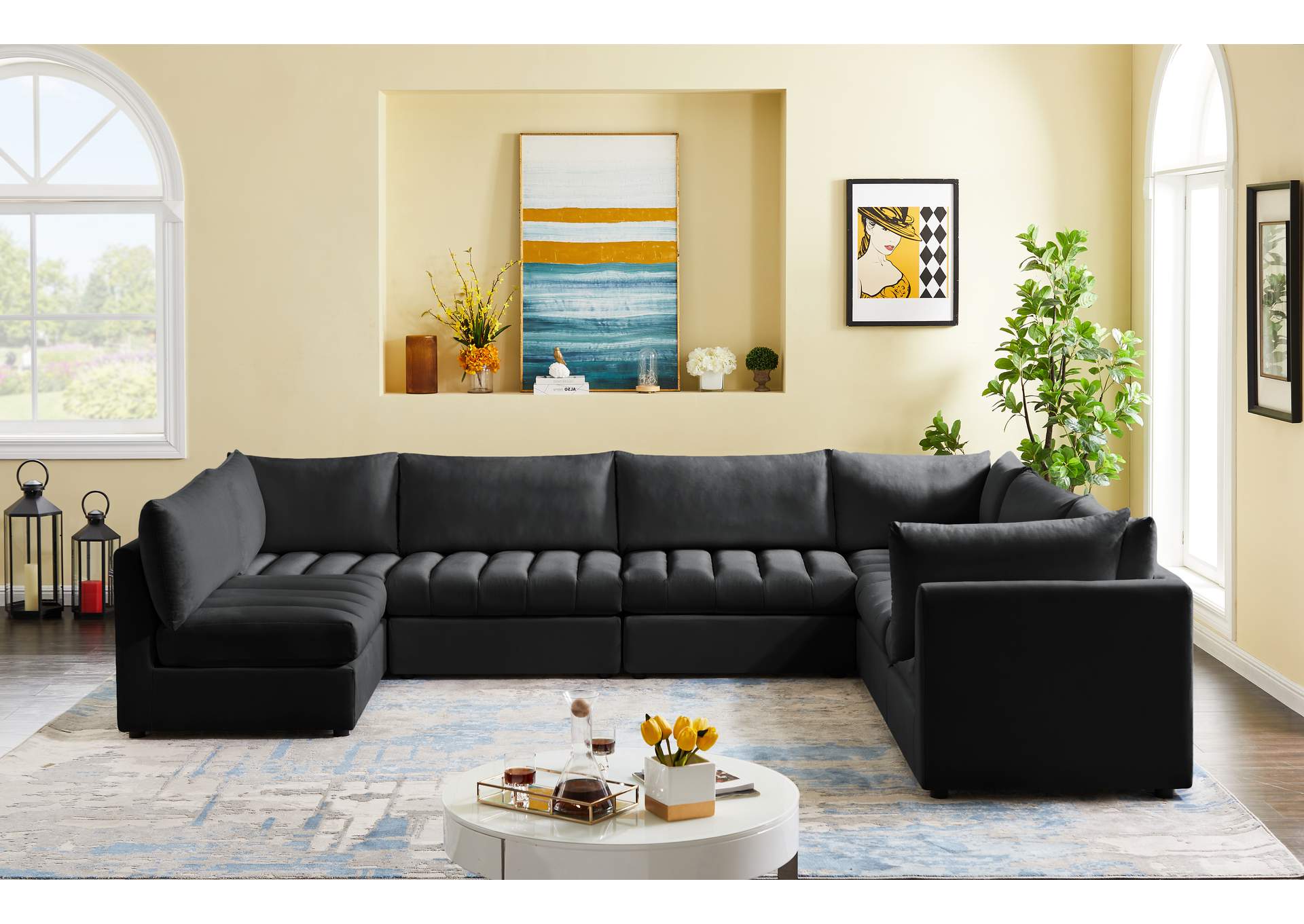 Jacob Black Velvet Modular Sectional,Meridian Furniture