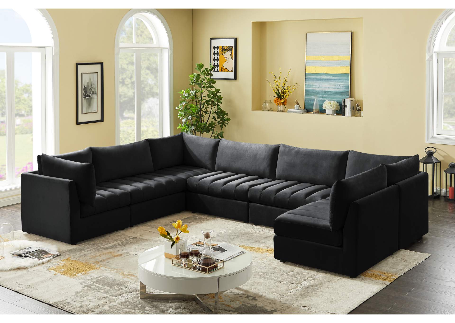 Jacob Black Velvet Modular Sectional,Meridian Furniture