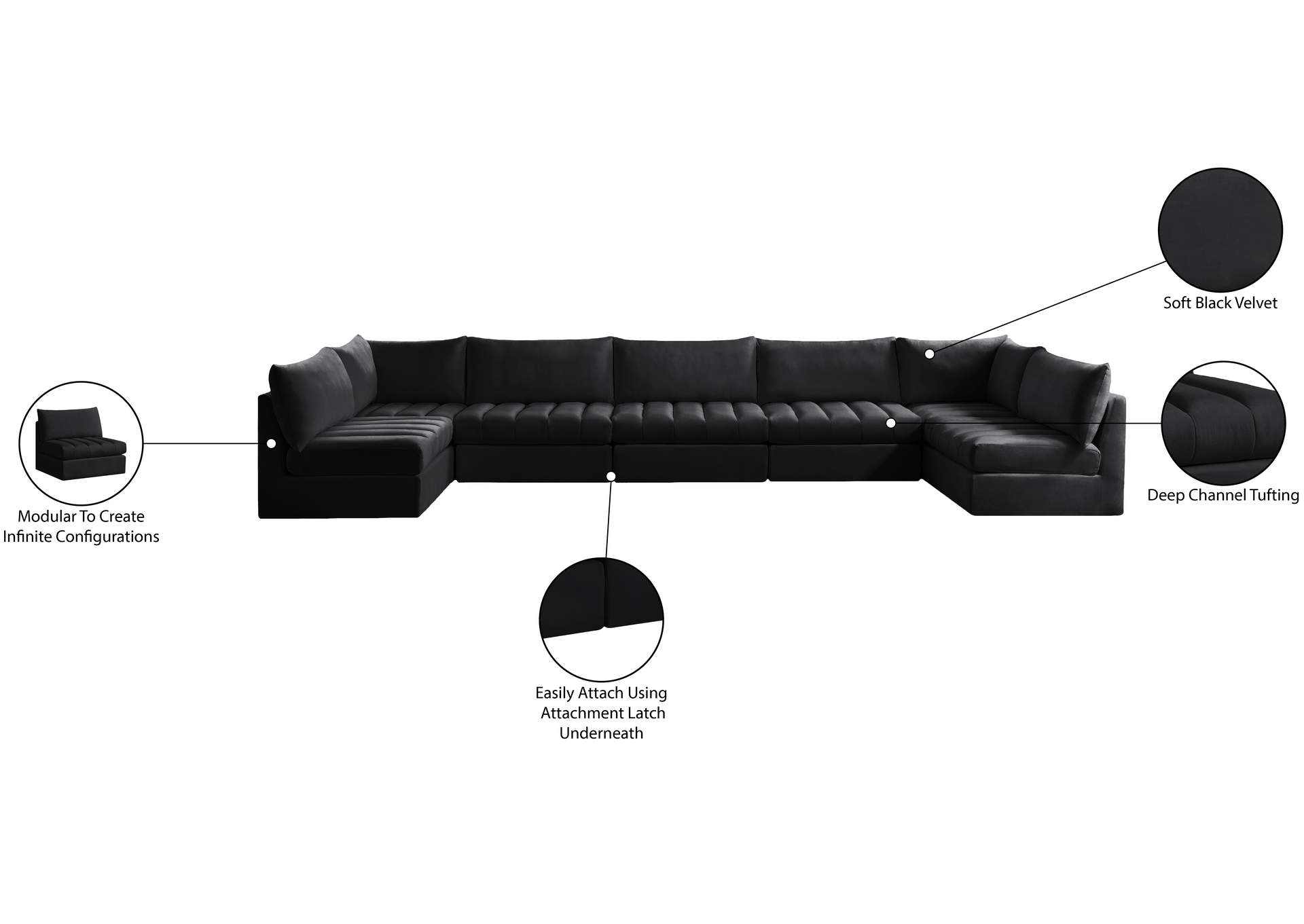 Jacob Black Velvet Modular Sectional,Meridian Furniture