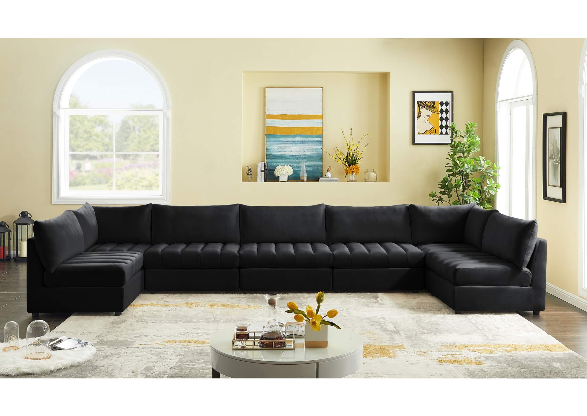 Jacob Black Velvet Modular Sectional,Meridian Furniture