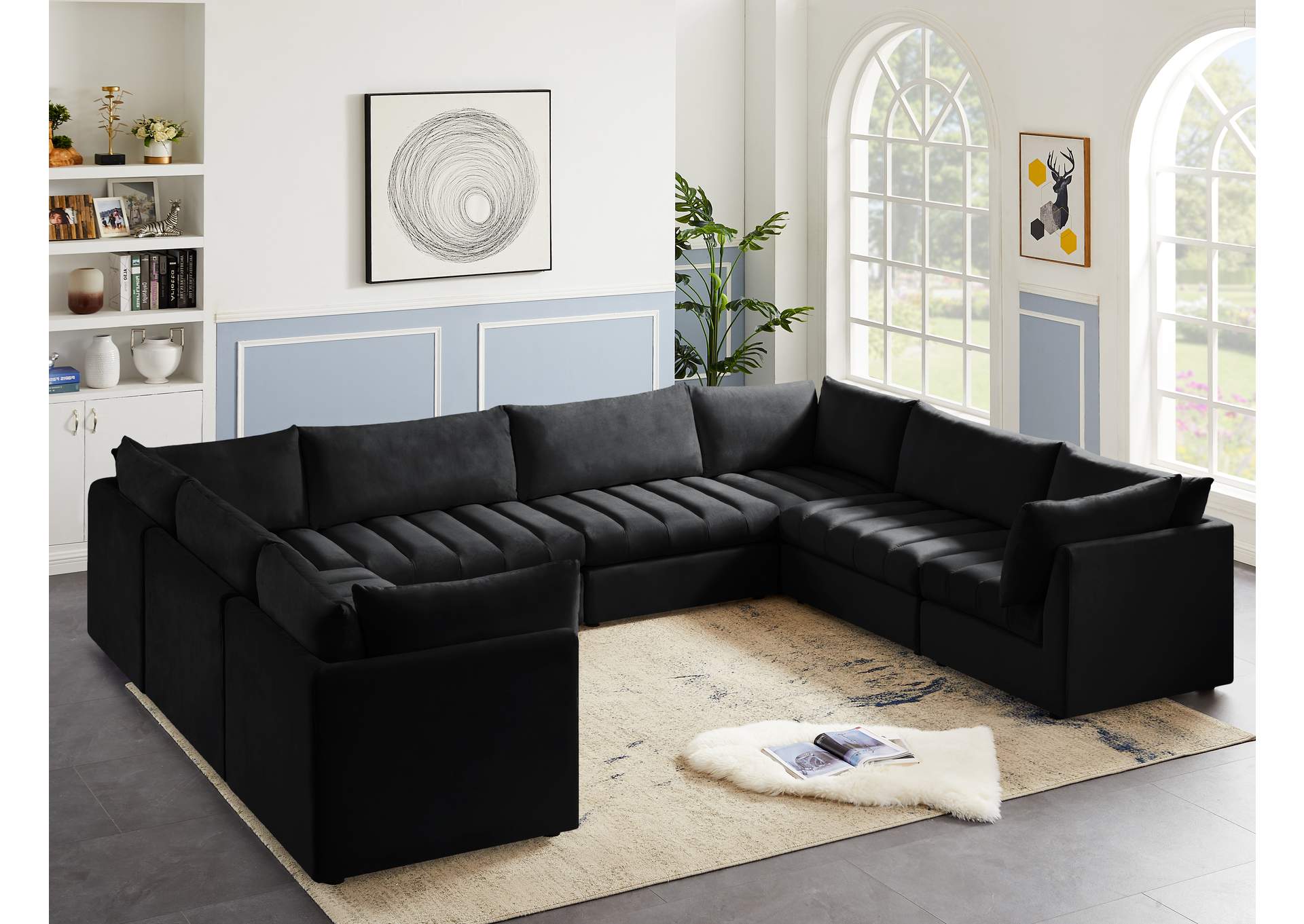 Jacob Black Velvet Modular Sectional,Meridian Furniture