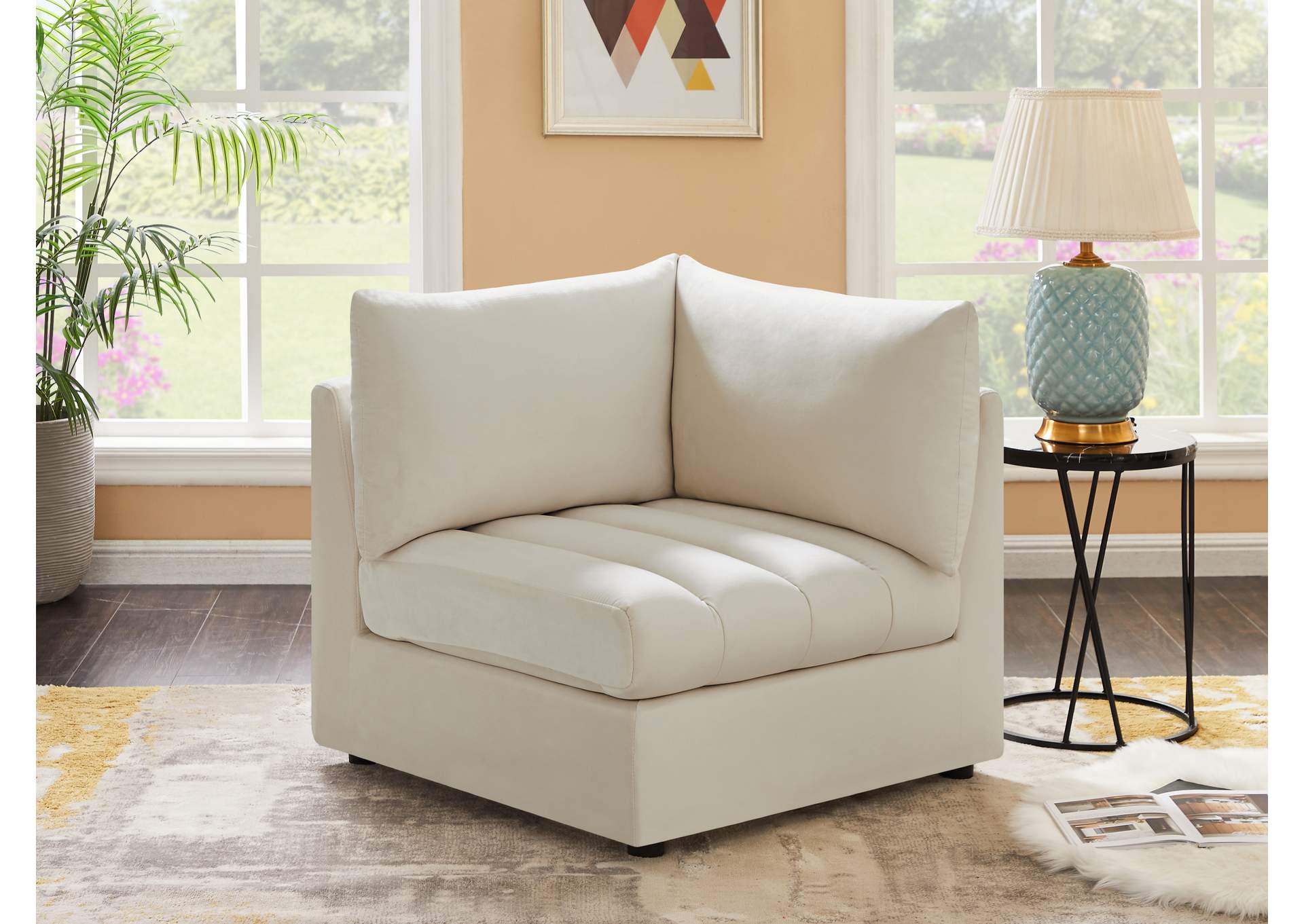 Jacob Cream Velvet Corner,Meridian Furniture