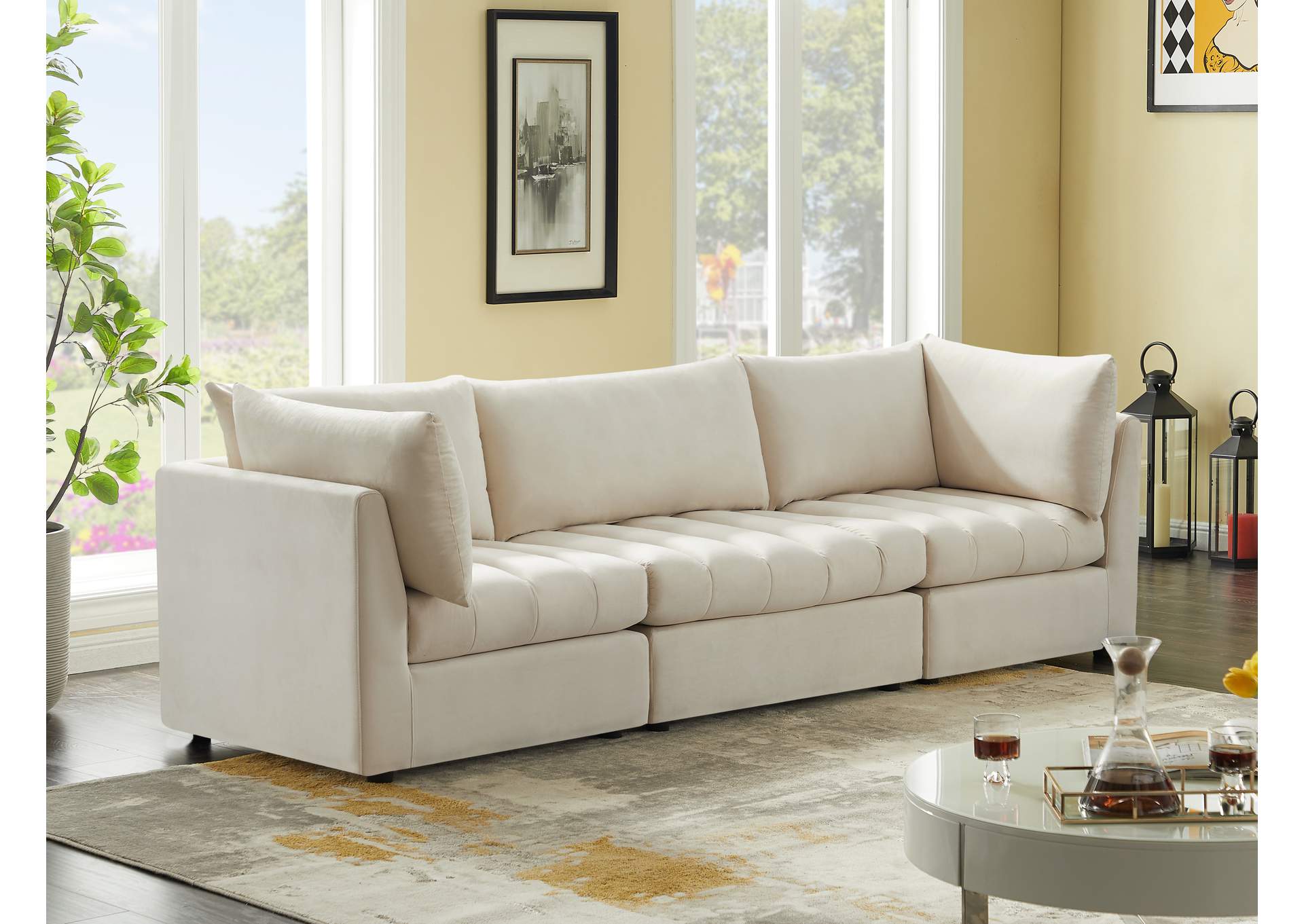 Jacob Cream Velvet Modular Sofa,Meridian Furniture