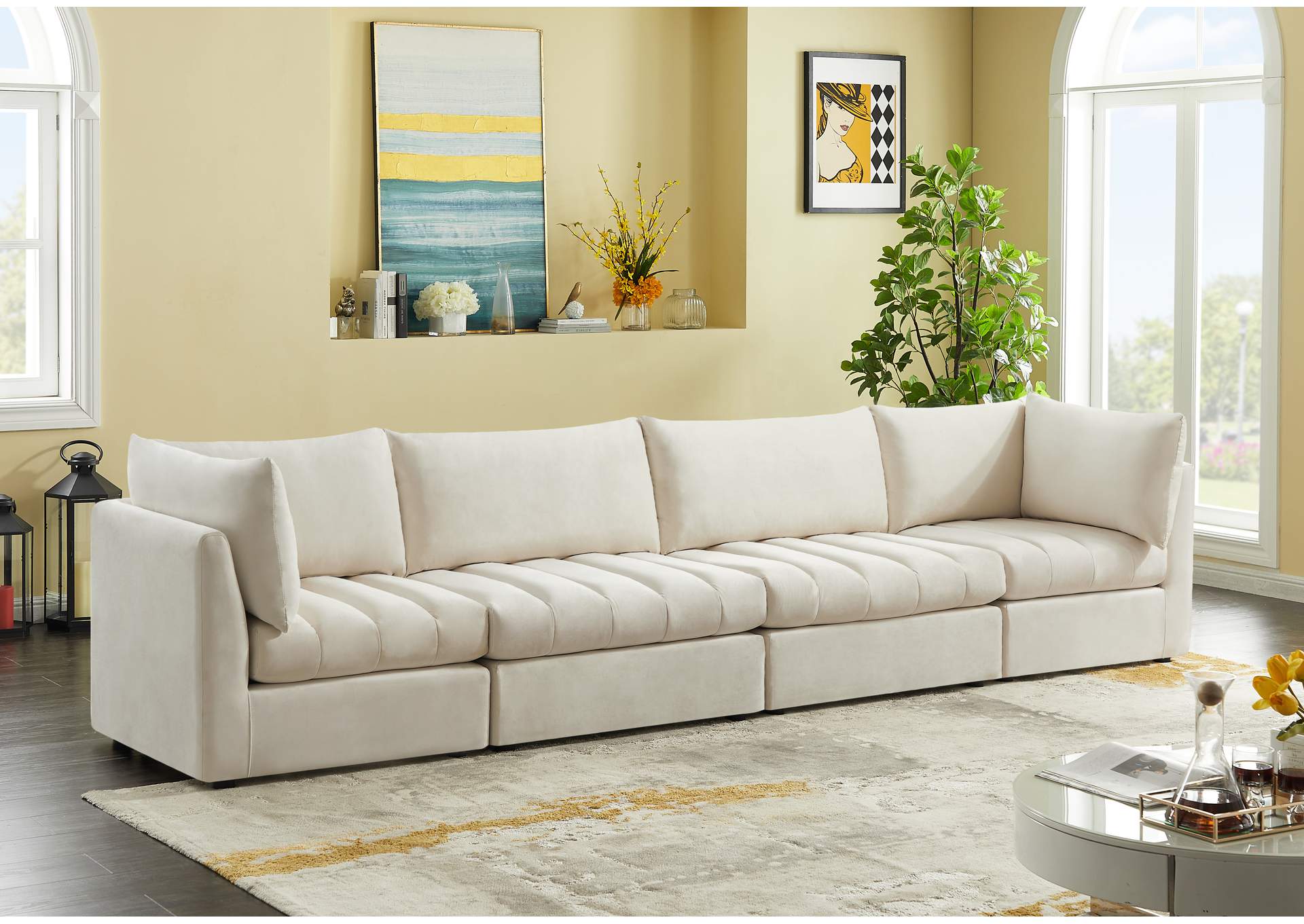 Jacob Cream Velvet Modular Sofa,Meridian Furniture