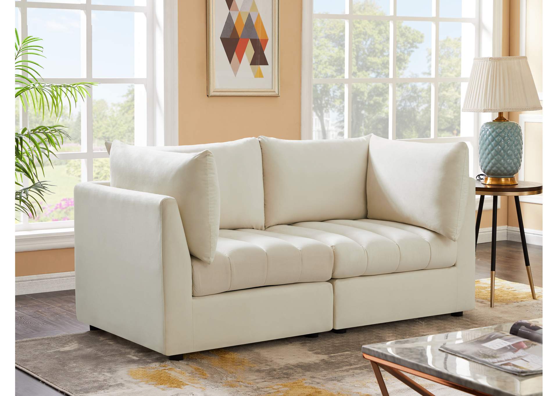 Jacob Cream Velvet Modular Sofa,Meridian Furniture