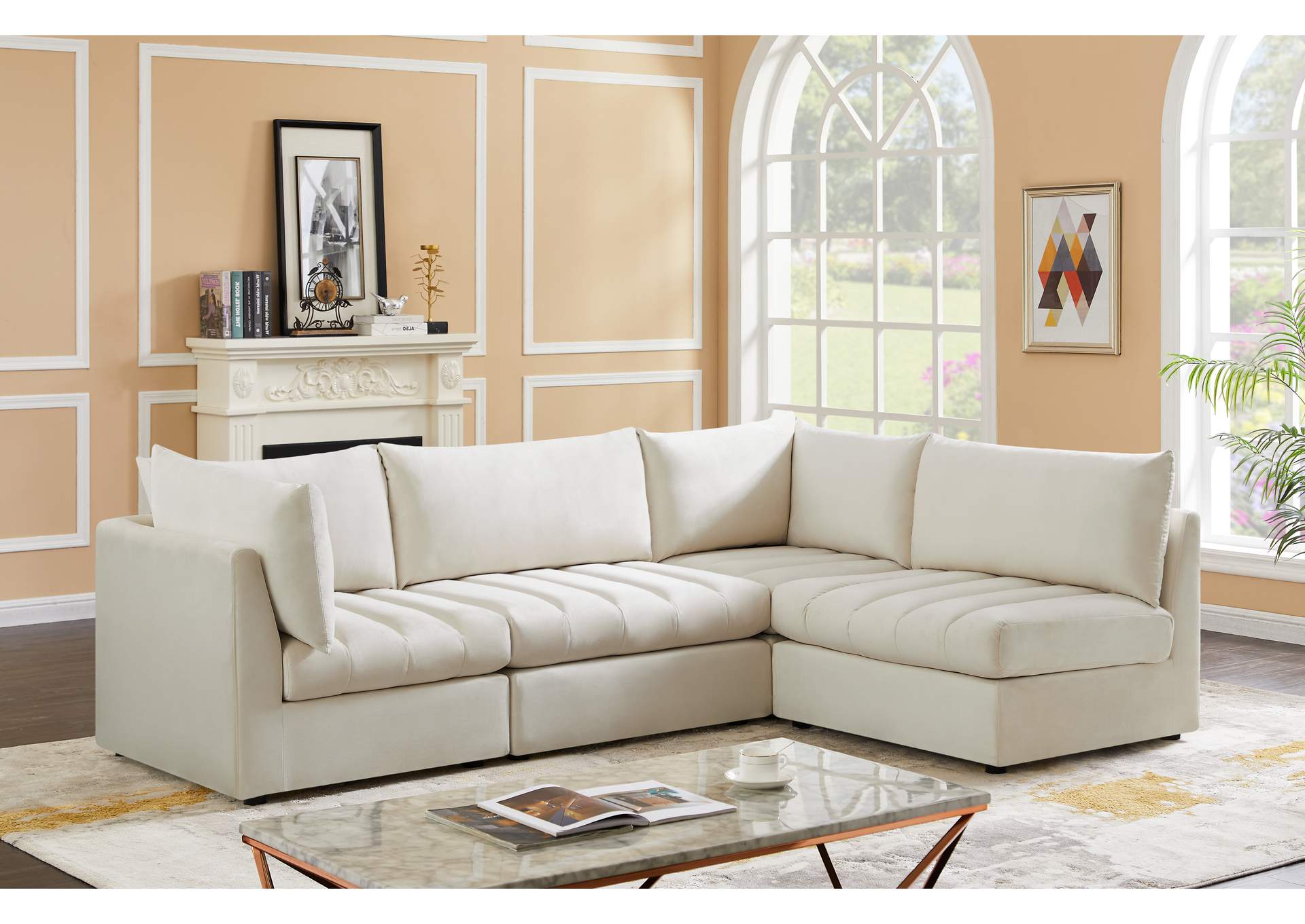 Jacob Cream Velvet Modular Sectional,Meridian Furniture