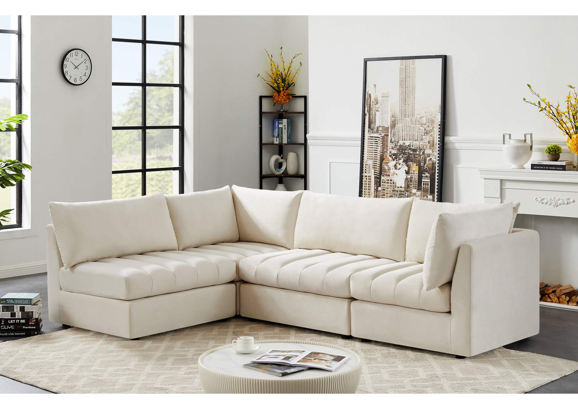 Jacob Cream Velvet Modular Sectional,Meridian Furniture