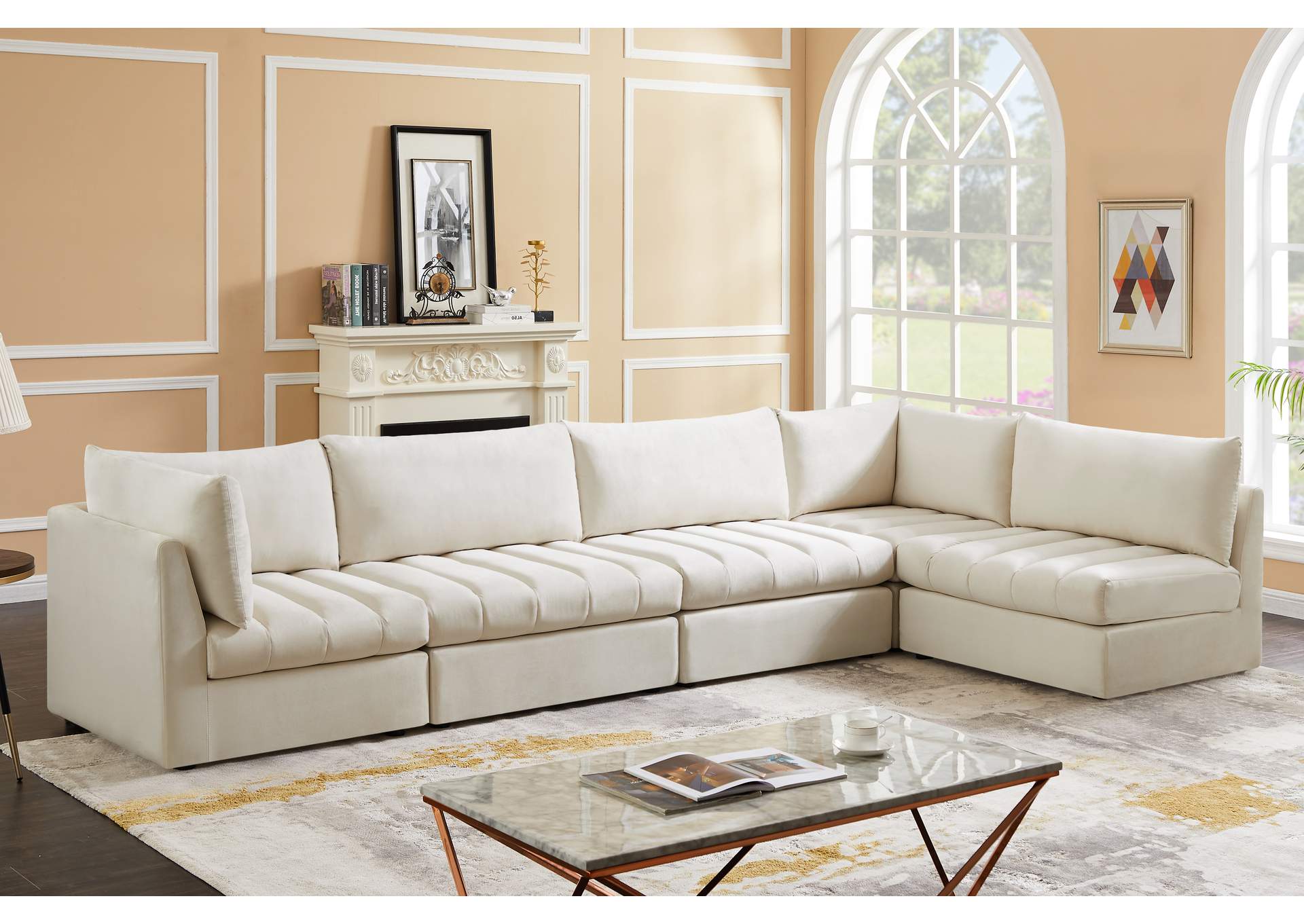 Jacob Cream Velvet Modular Sectional,Meridian Furniture