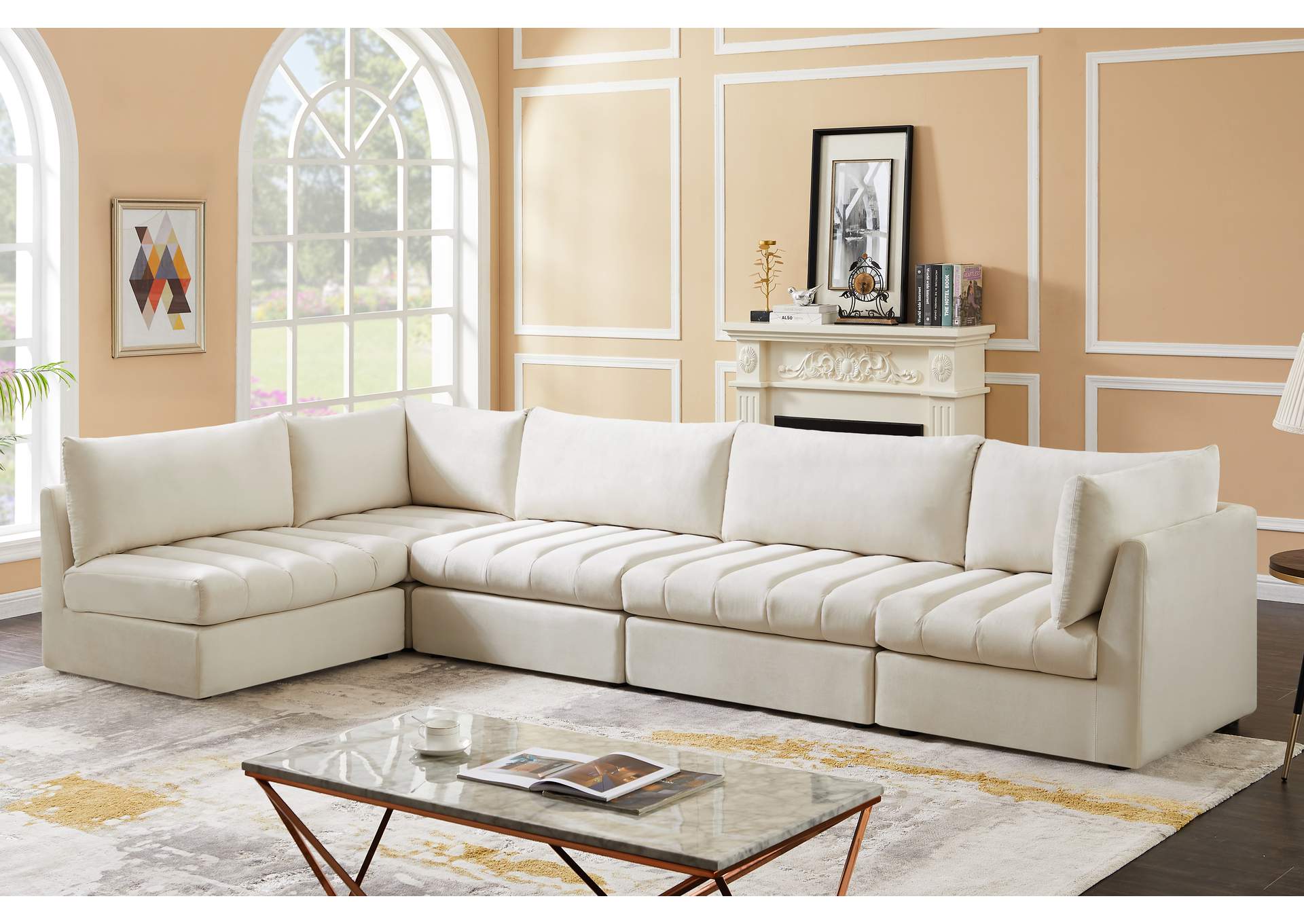 Jacob Cream Velvet Modular Sectional,Meridian Furniture