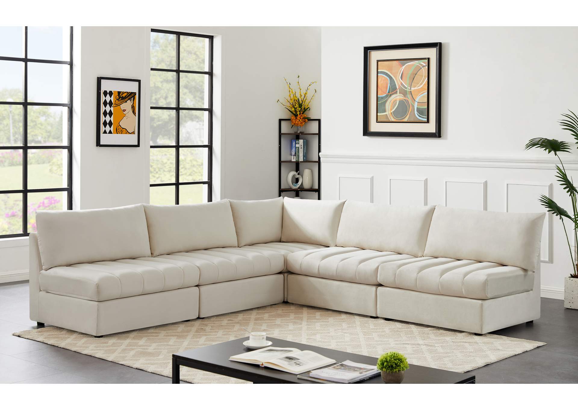 Jacob Cream Velvet Modular Sectional,Meridian Furniture