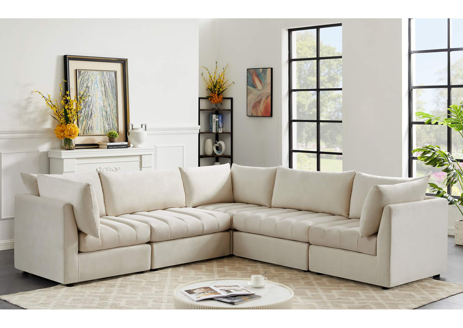 Jacob Cream Velvet Modular Sectional,Meridian Furniture