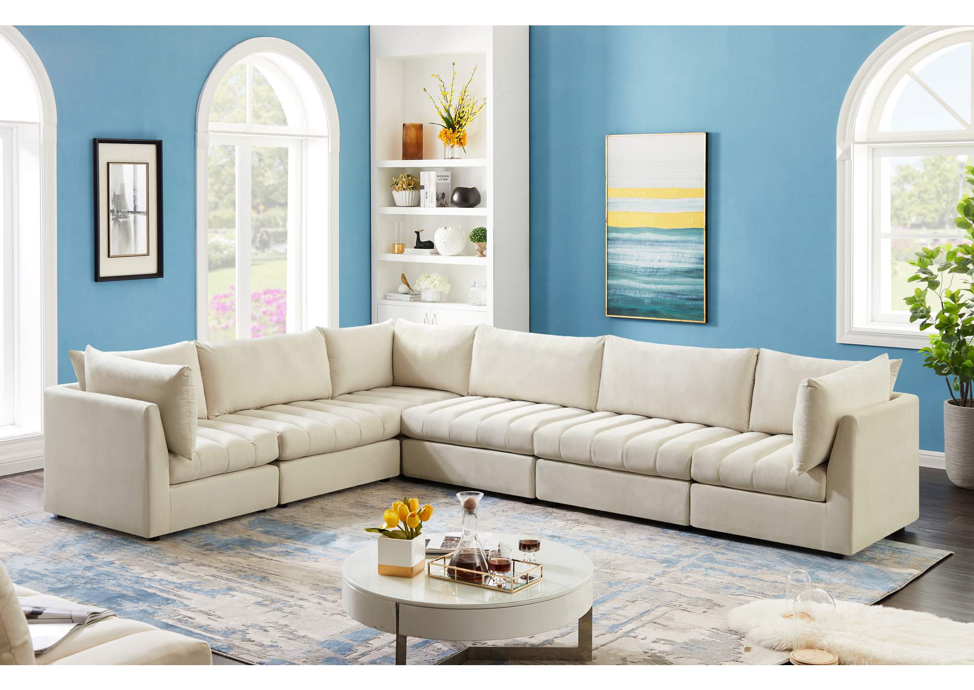 Jacob Cream Velvet Modular Sectional,Meridian Furniture