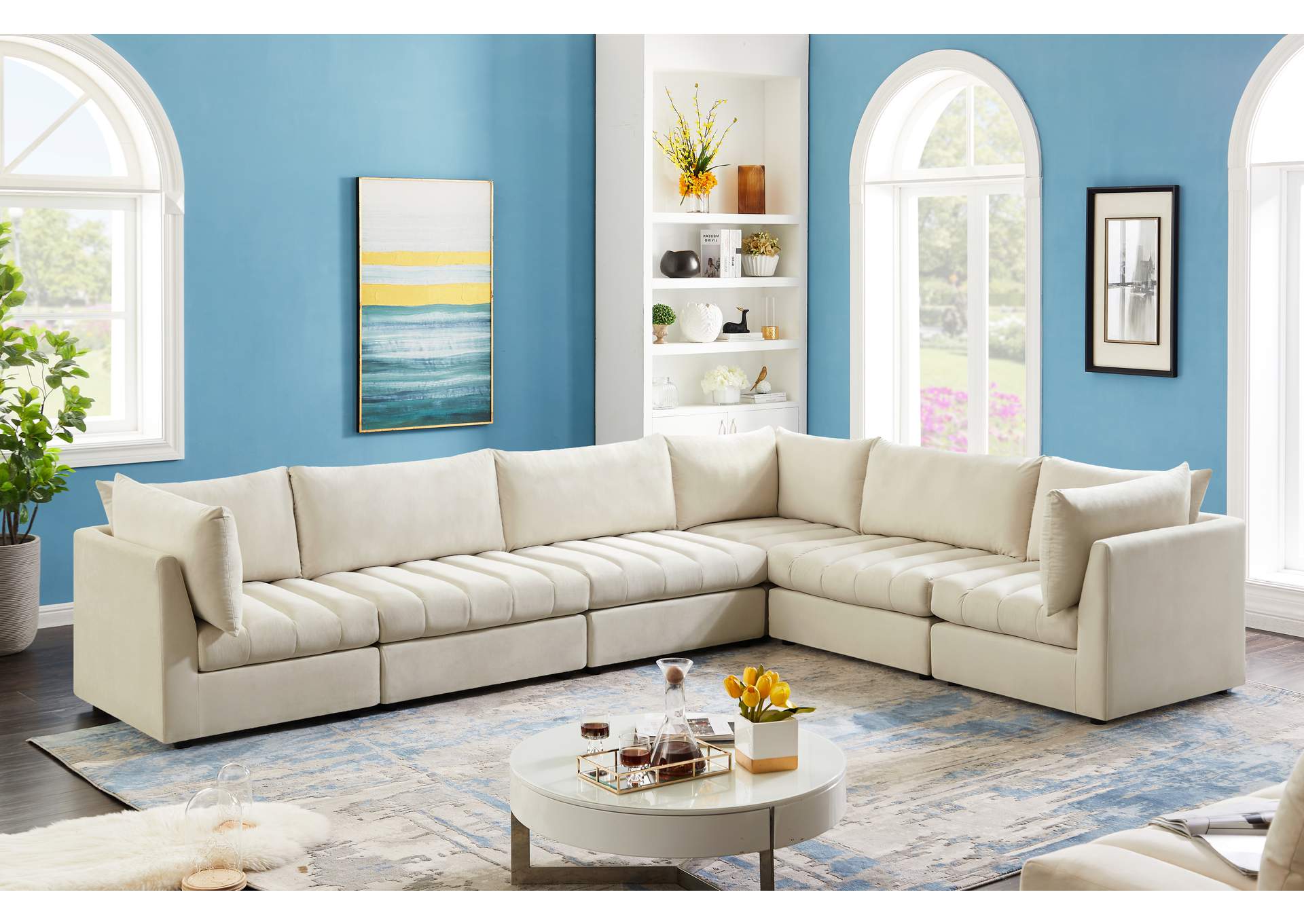 Jacob Cream Velvet Modular Sectional,Meridian Furniture