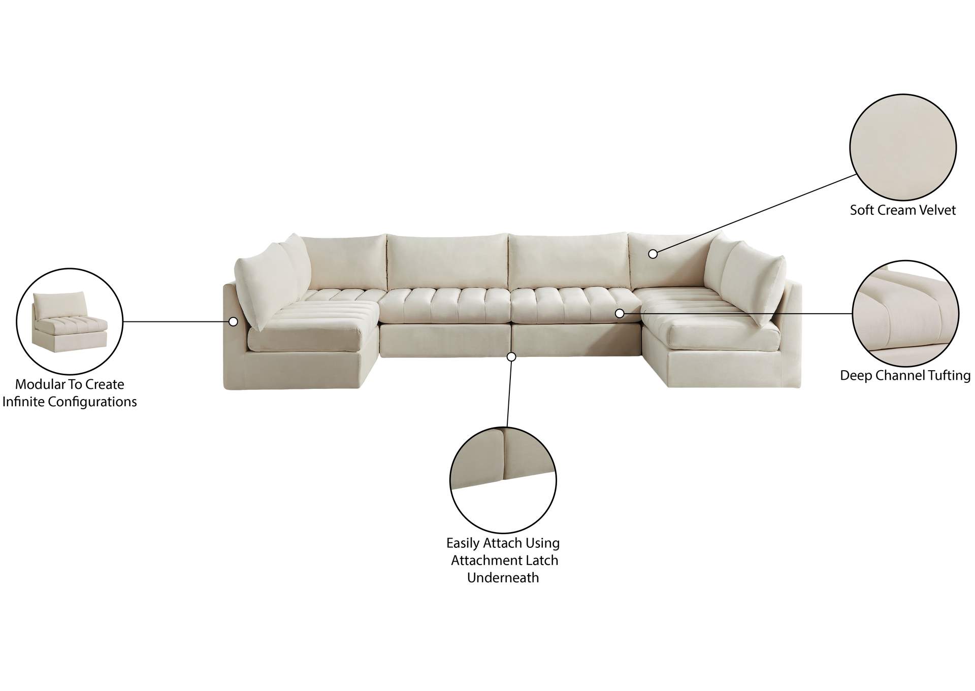 Jacob Cream Velvet Modular Sectional,Meridian Furniture