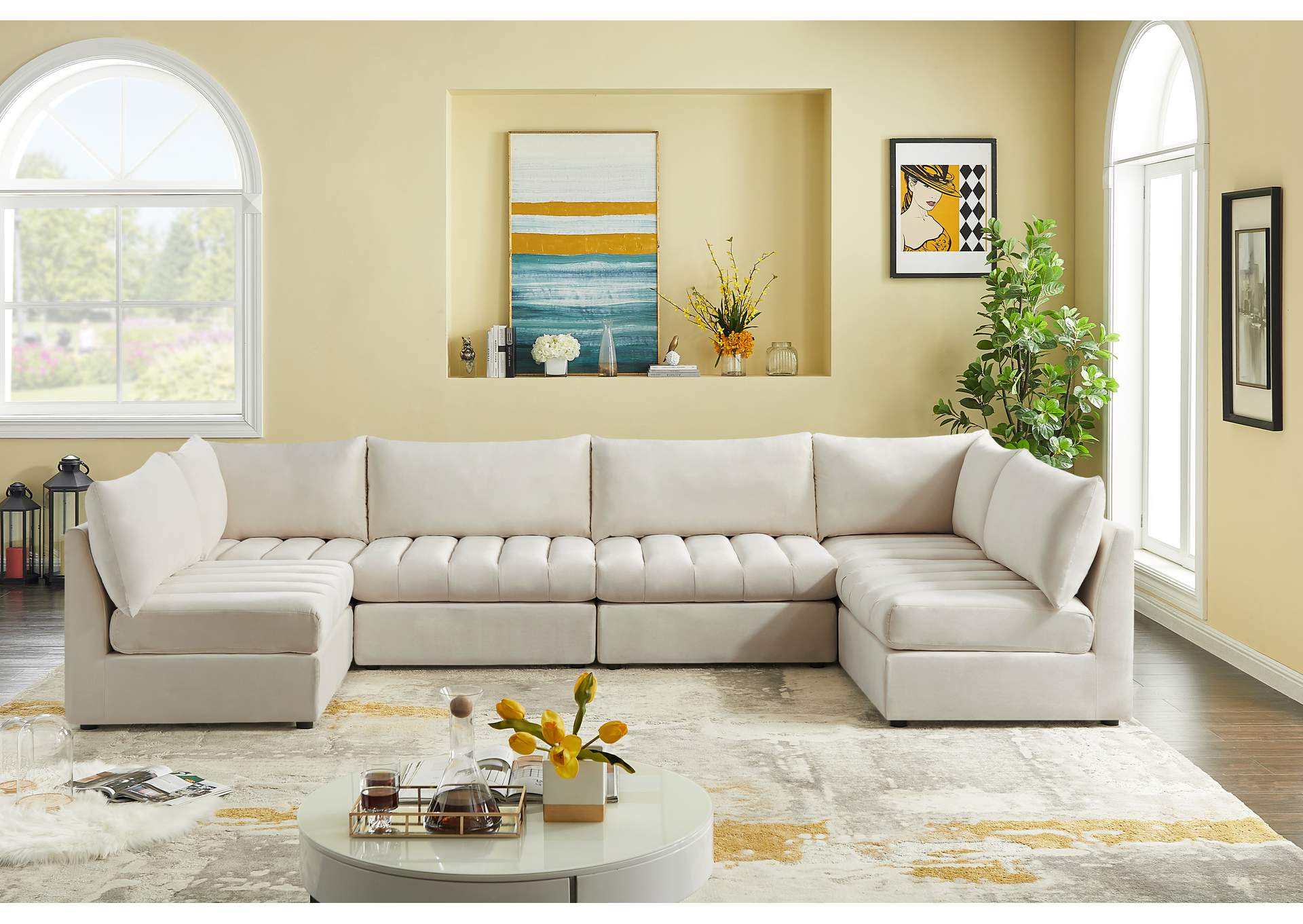 Jacob Cream Velvet Modular Sectional,Meridian Furniture