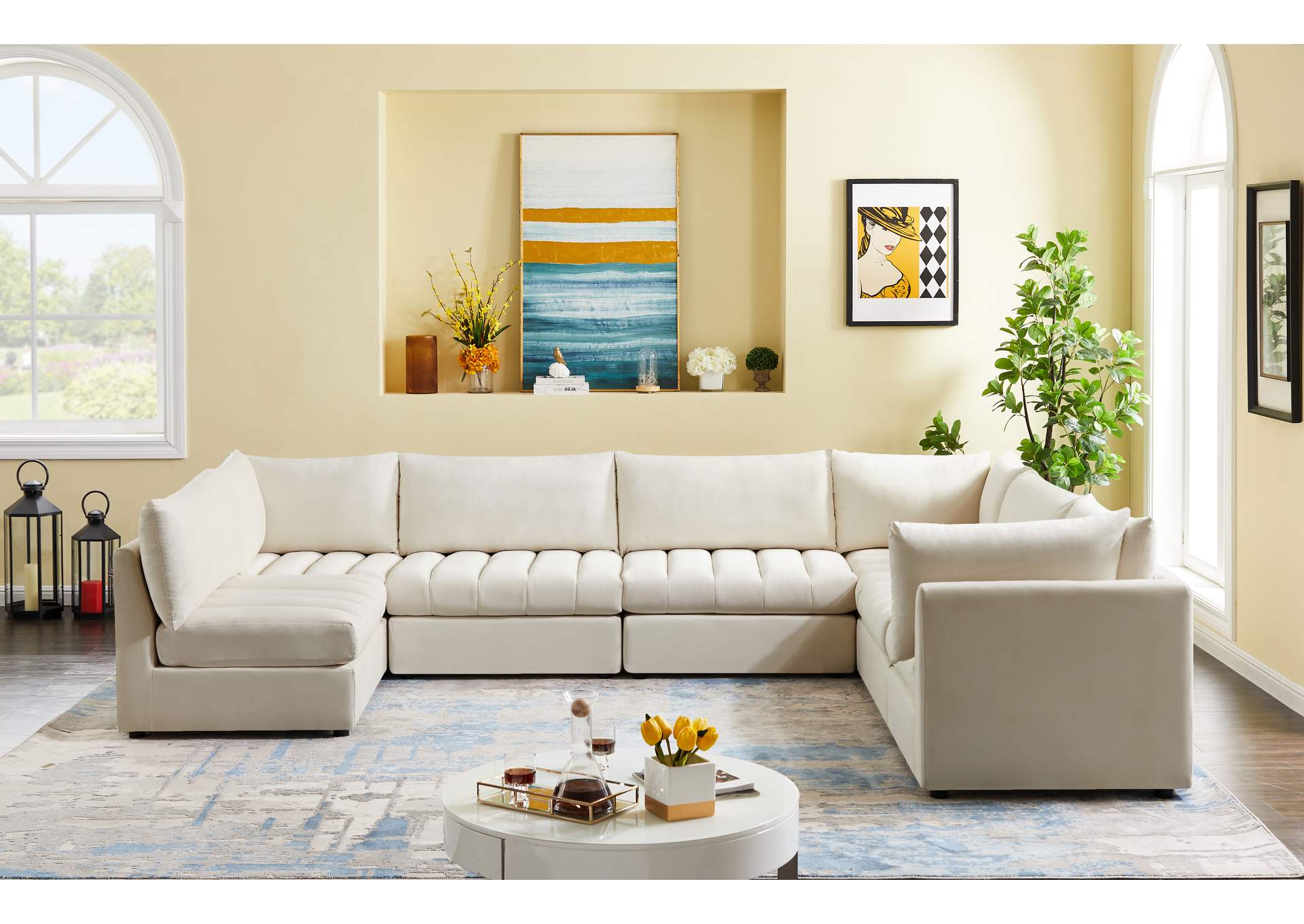 Jacob Cream Velvet Modular Sectional,Meridian Furniture