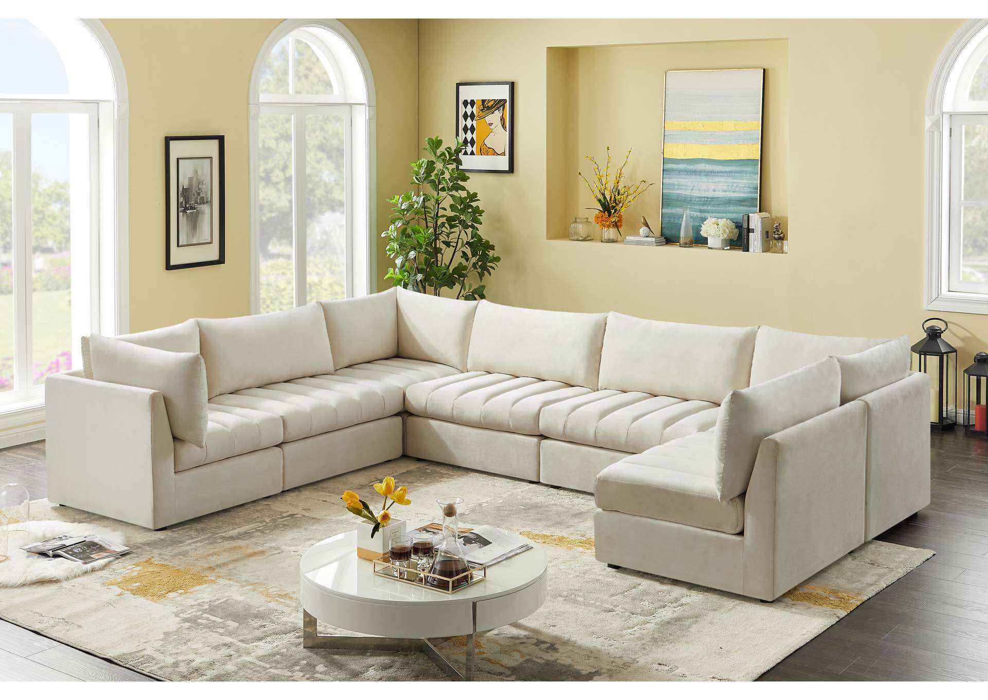 Jacob Cream Velvet Modular Sectional,Meridian Furniture