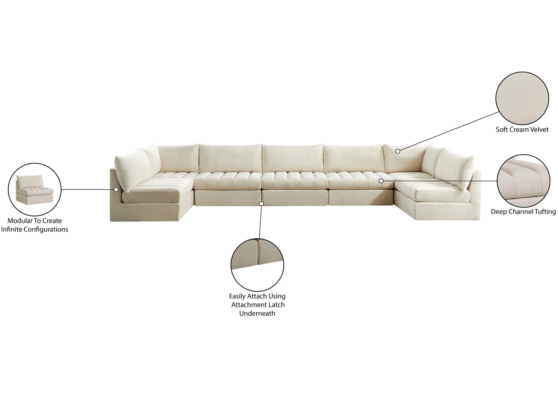 Jacob Cream Velvet Modular Sectional,Meridian Furniture