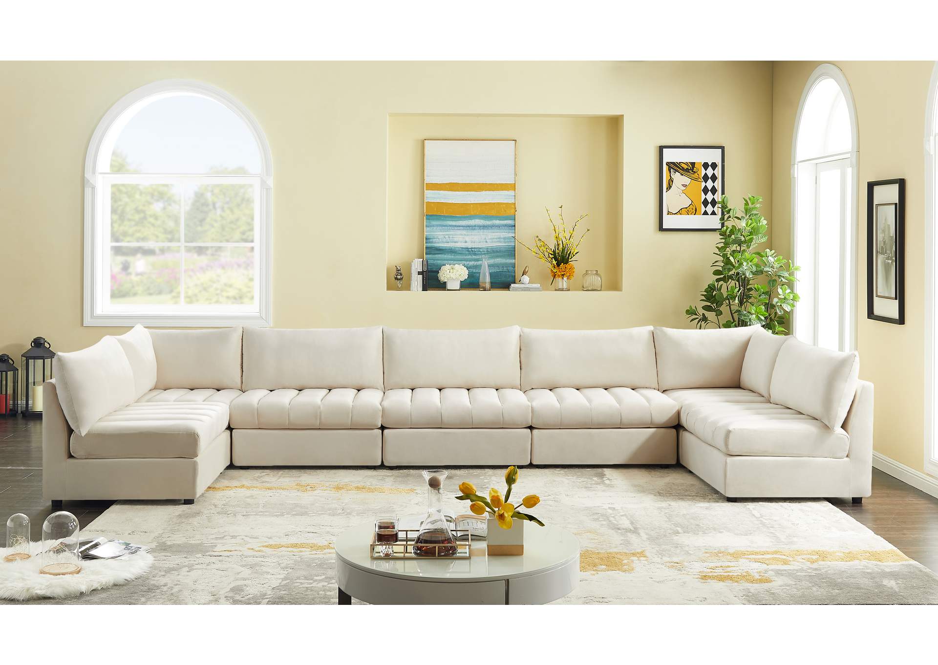 Jacob Cream Velvet Modular Sectional,Meridian Furniture