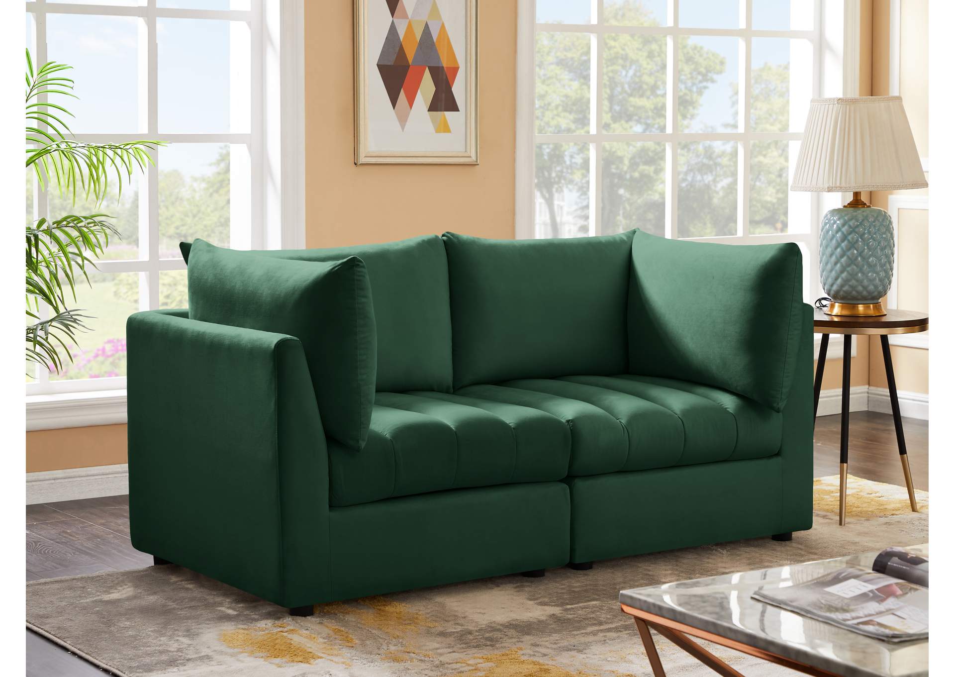 Jacob Green Velvet Modular Sofa,Meridian Furniture