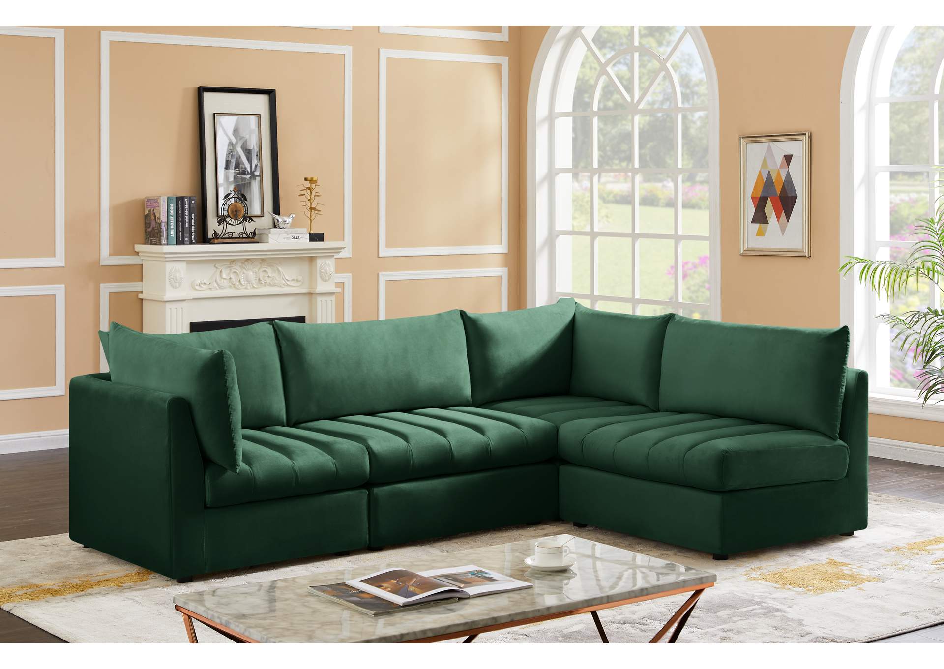 Jacob Green Velvet Modular Sectional,Meridian Furniture