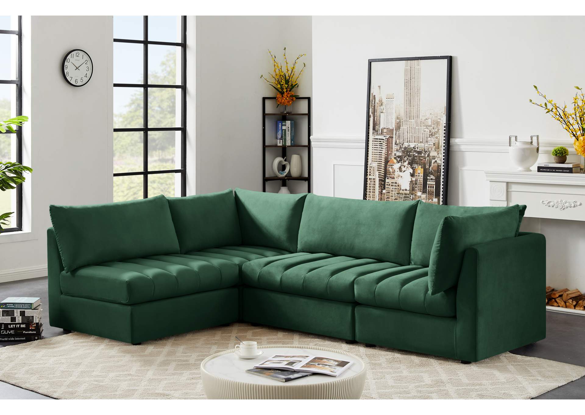 Jacob Green Velvet Modular Sectional,Meridian Furniture