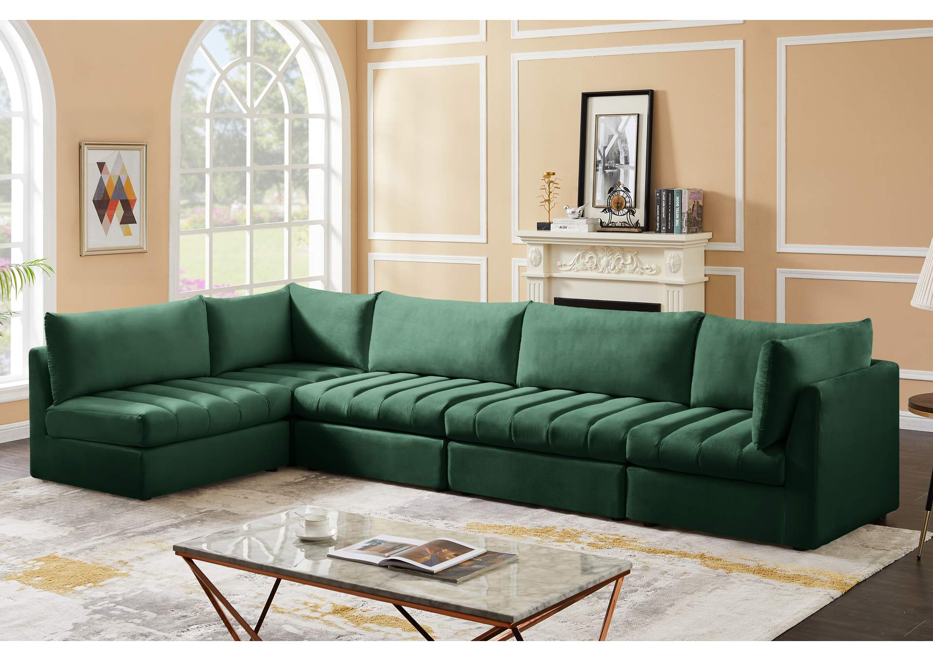 Jacob Green Velvet Modular Sectional,Meridian Furniture