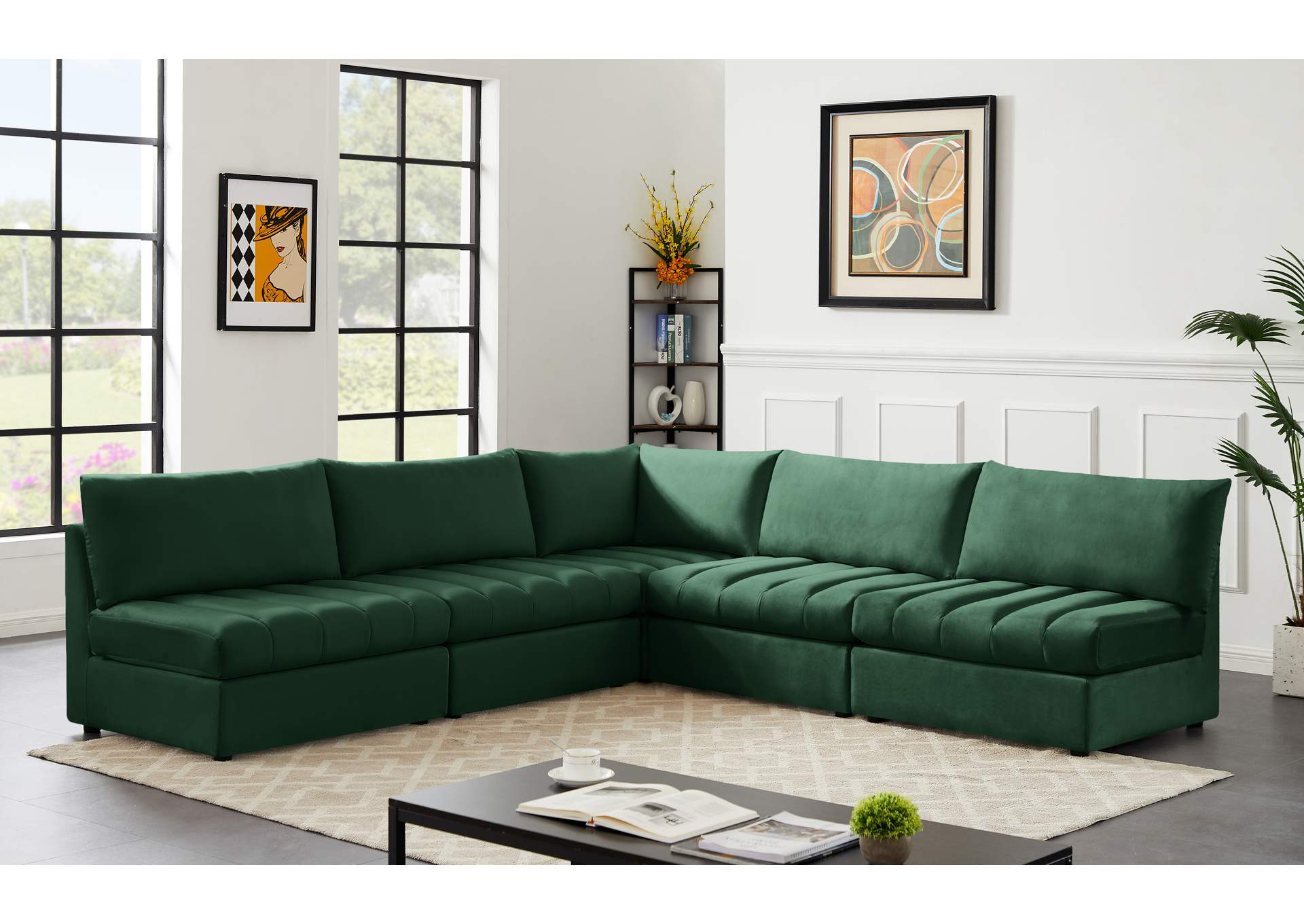 Jacob Green Velvet Modular Sectional,Meridian Furniture