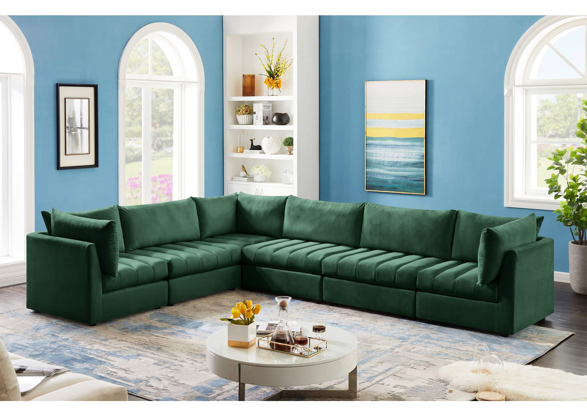 Jacob Green Velvet Modular Sectional,Meridian Furniture