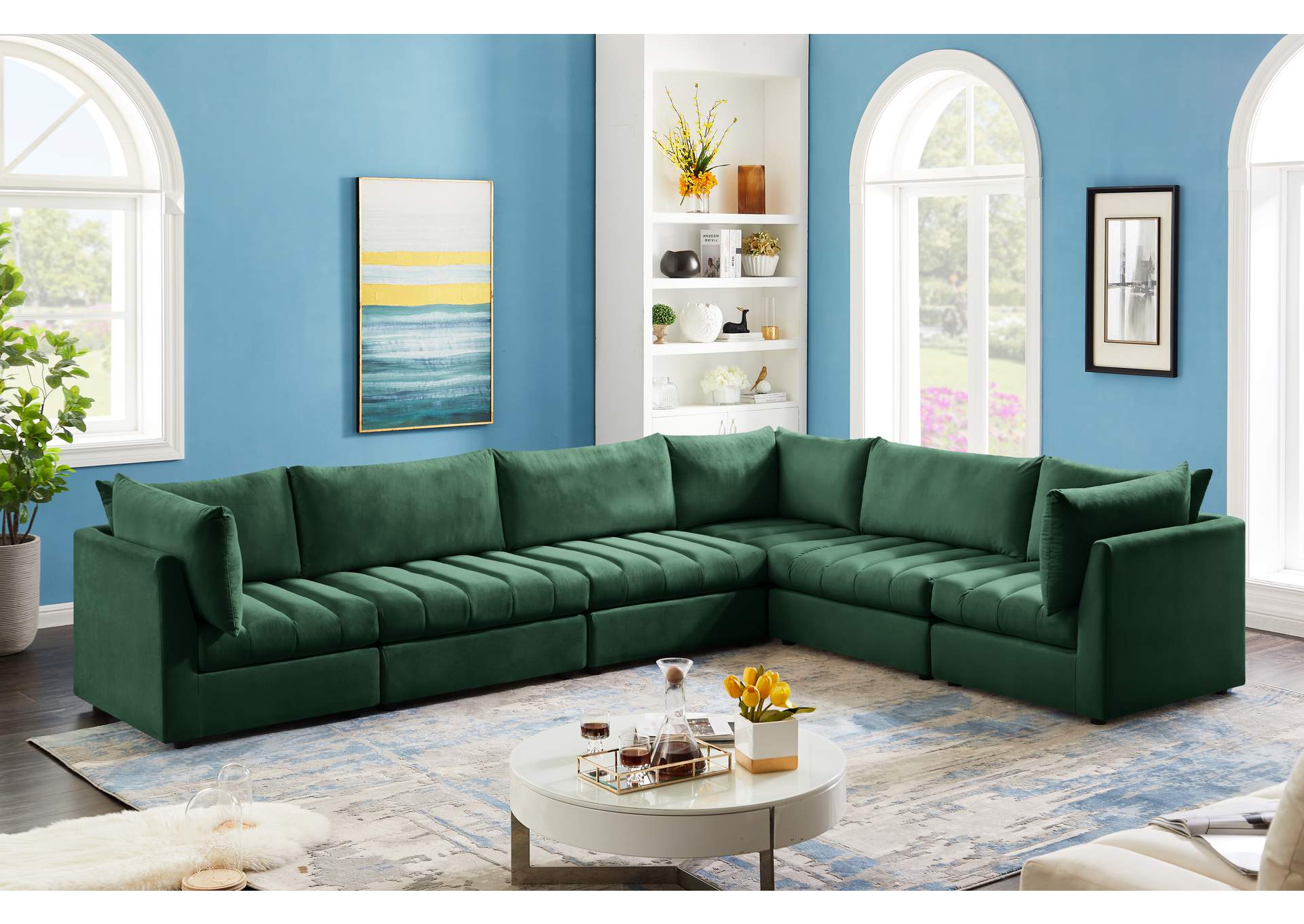 Jacob Green Velvet Modular Sectional,Meridian Furniture