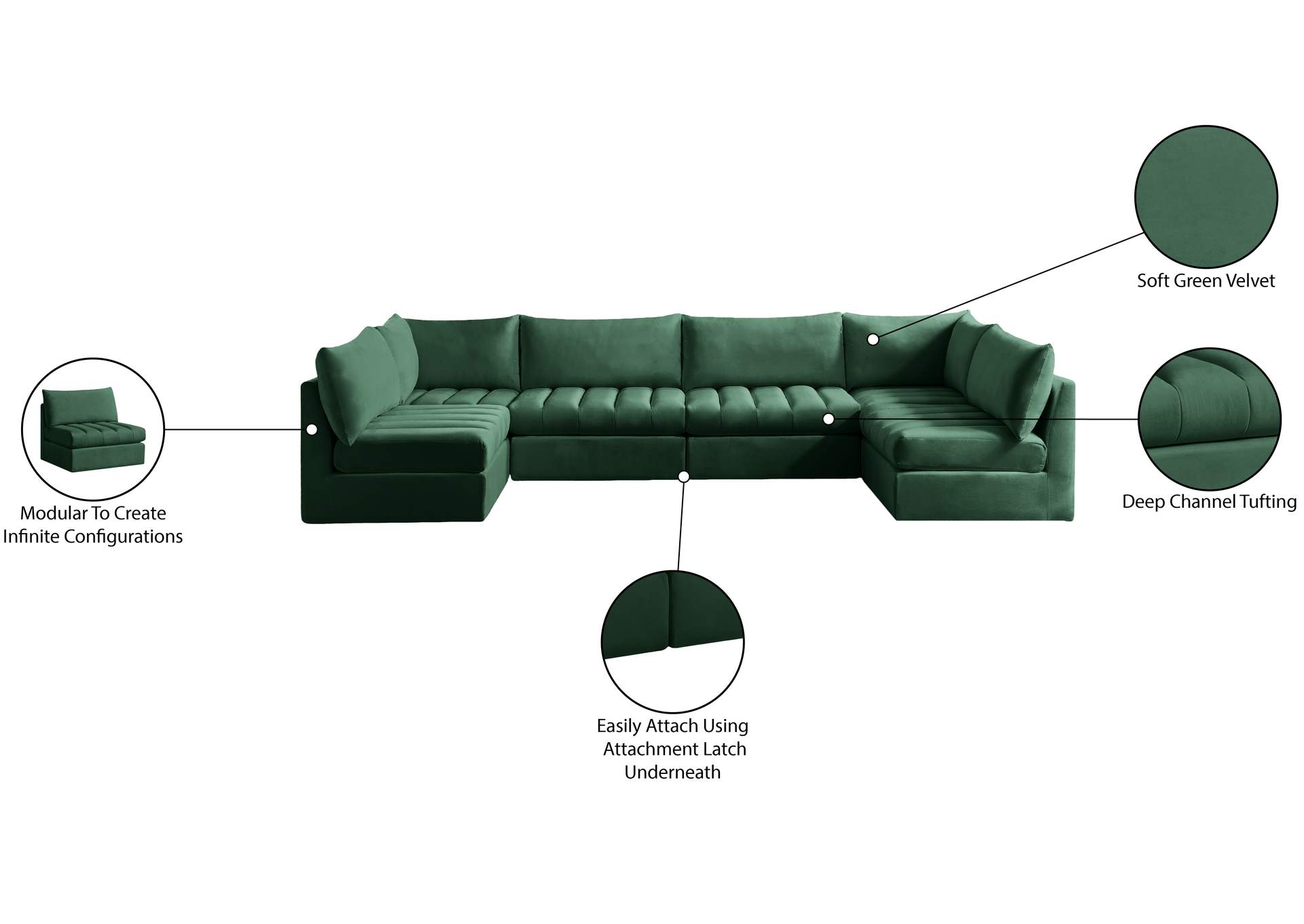 Jacob Green Velvet Modular Sectional,Meridian Furniture