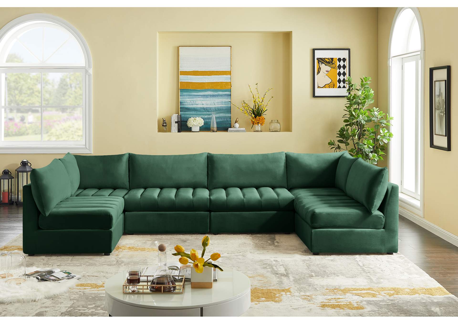 Jacob Green Velvet Modular Sectional,Meridian Furniture