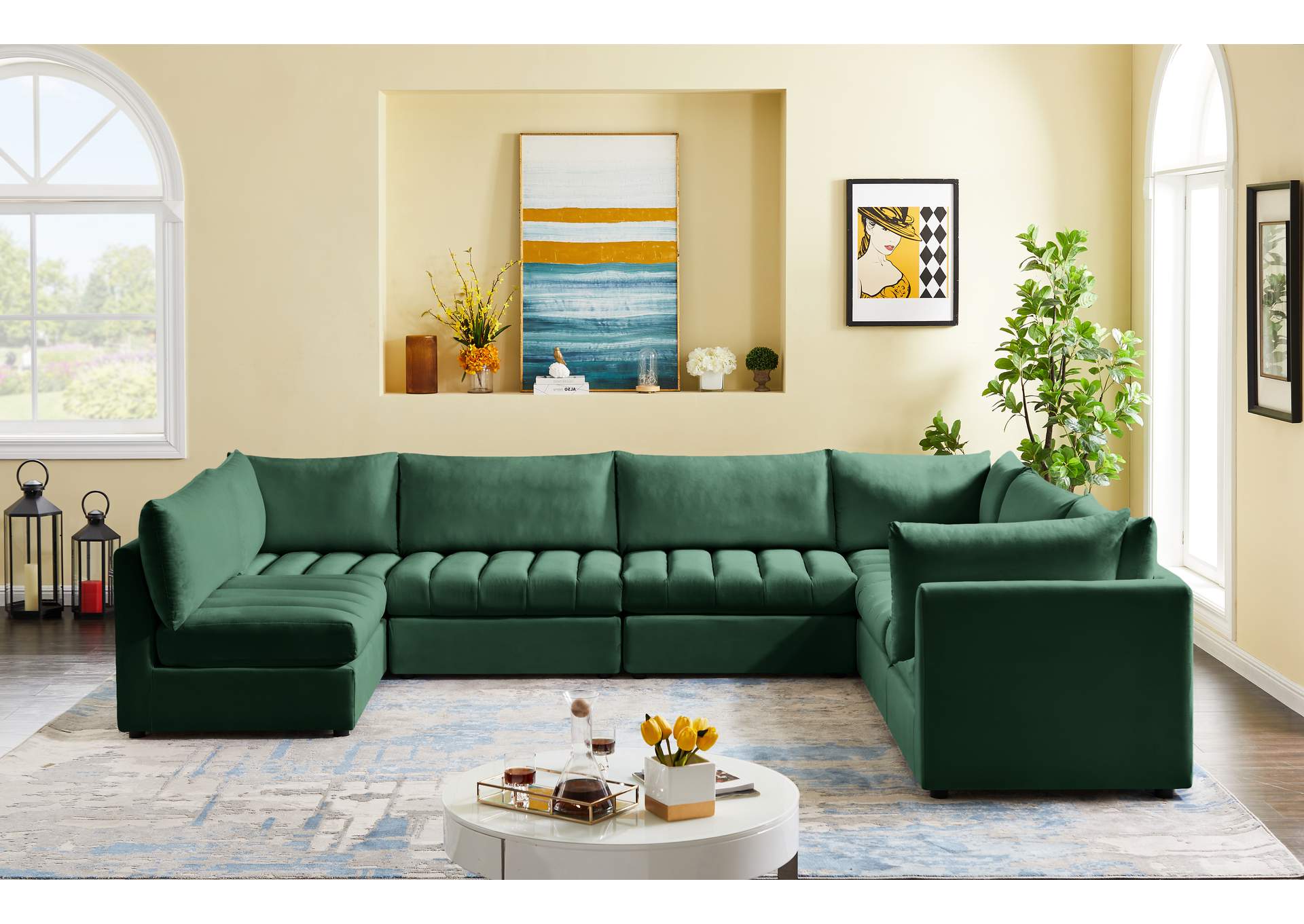 Jacob Green Velvet Modular Sectional,Meridian Furniture